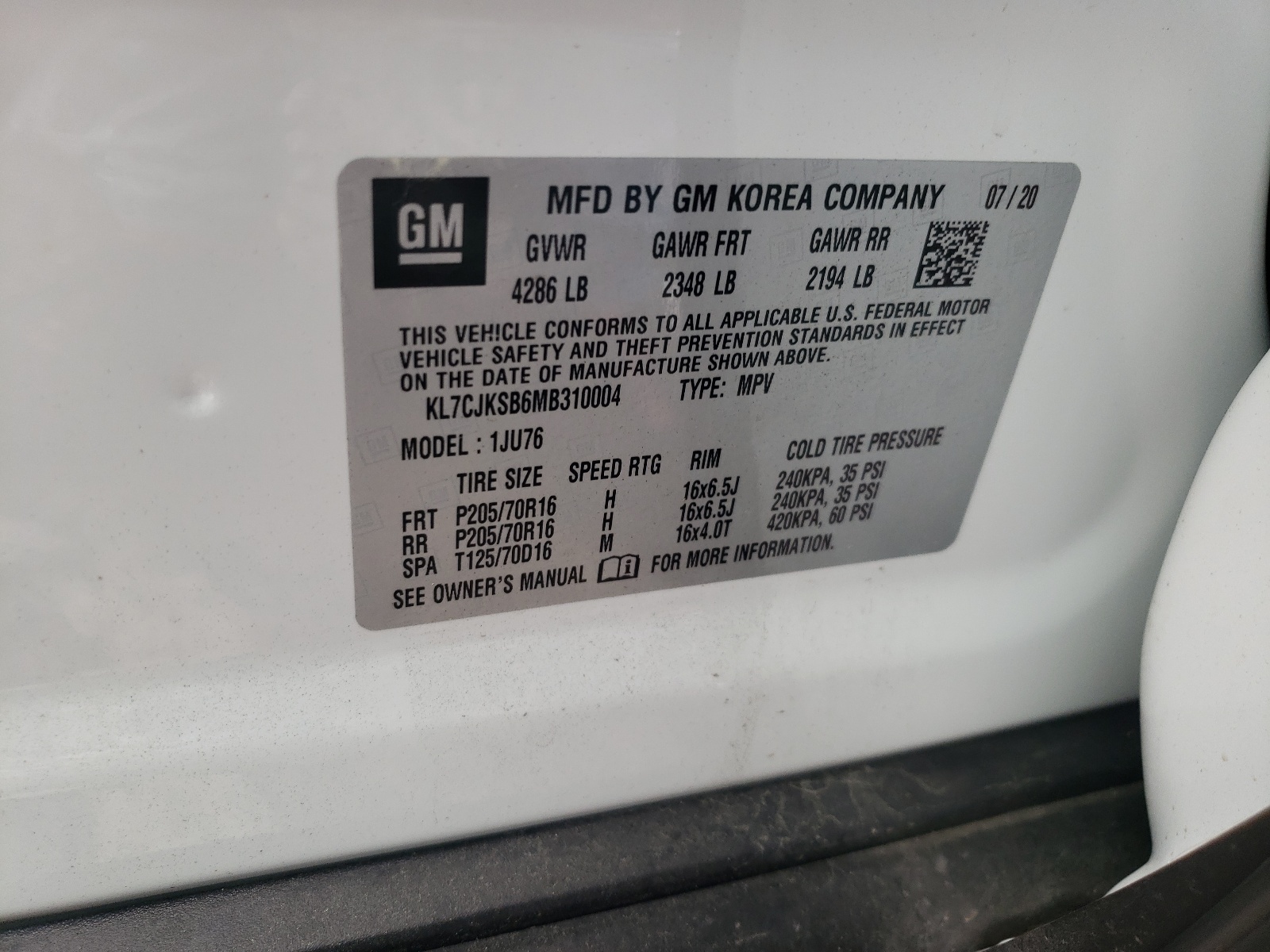 Photo 10 from auction – 2021 CHEVROLET TRAX LS with VIN KL7CJKSB6MB310004