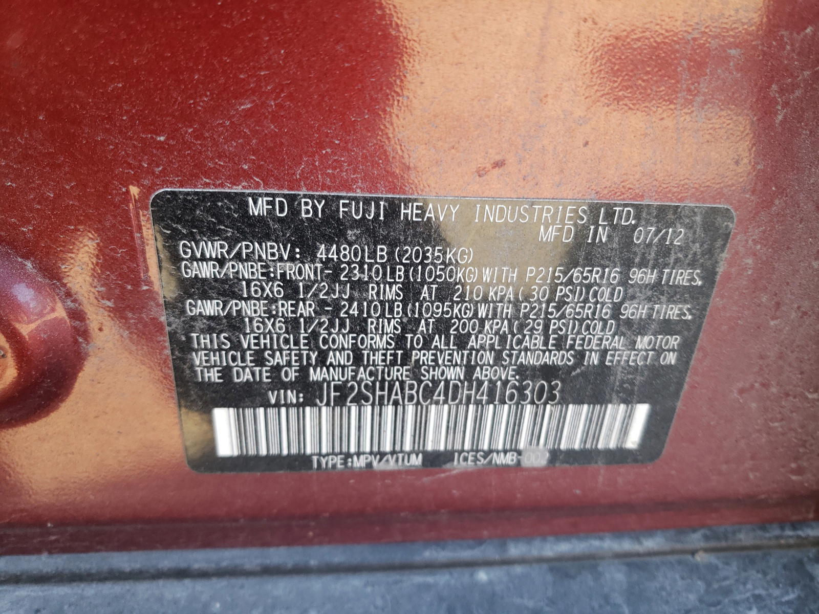 Photo 10 from auction – 2013 SUBARU FORESTER 2 with VIN JF2SHABC4DH416303