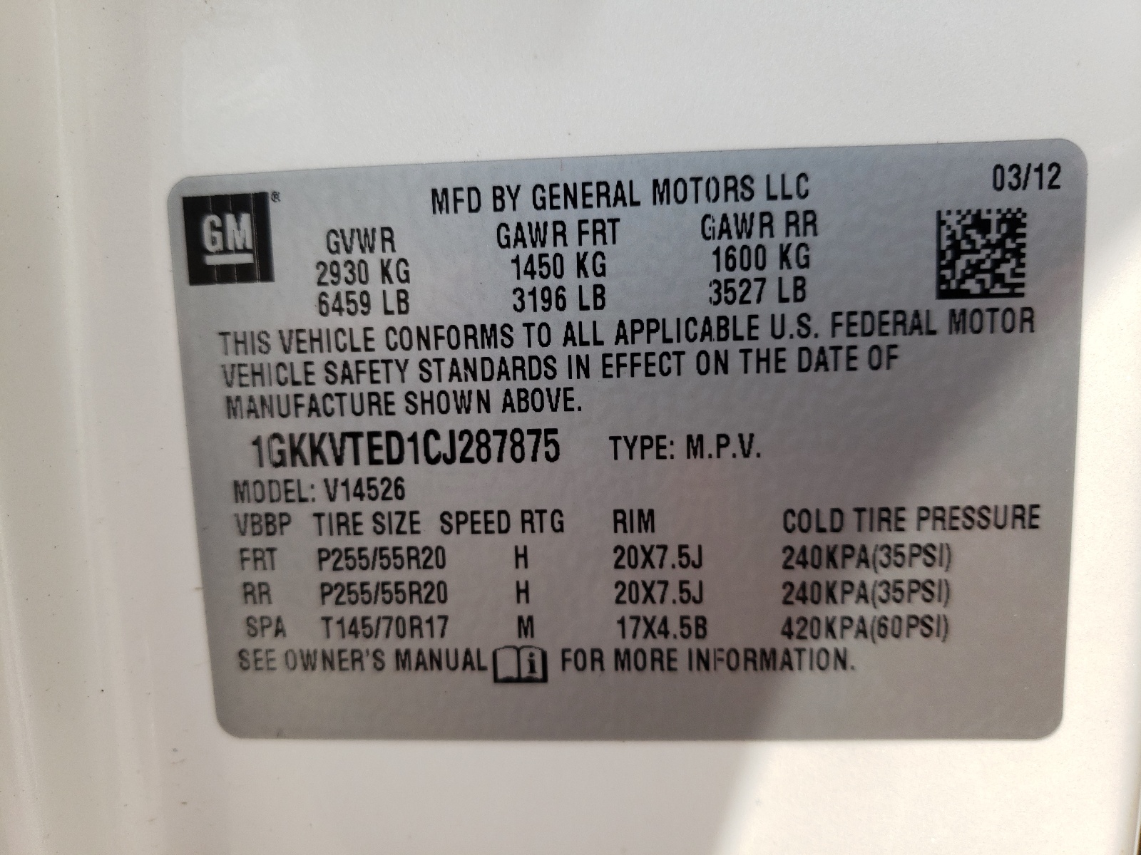 Foto 10 de la subasta – 2012 GMC ACADIA DEN con VIN 1GKKVTED1CJ287875