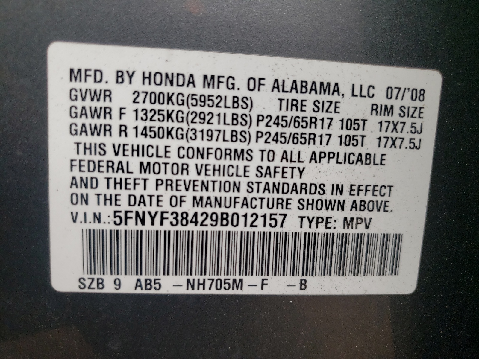 صورة رقم 10 من المزاد - 2009 HONDA PILOT EX مع VIN 5FNYF38429B012157