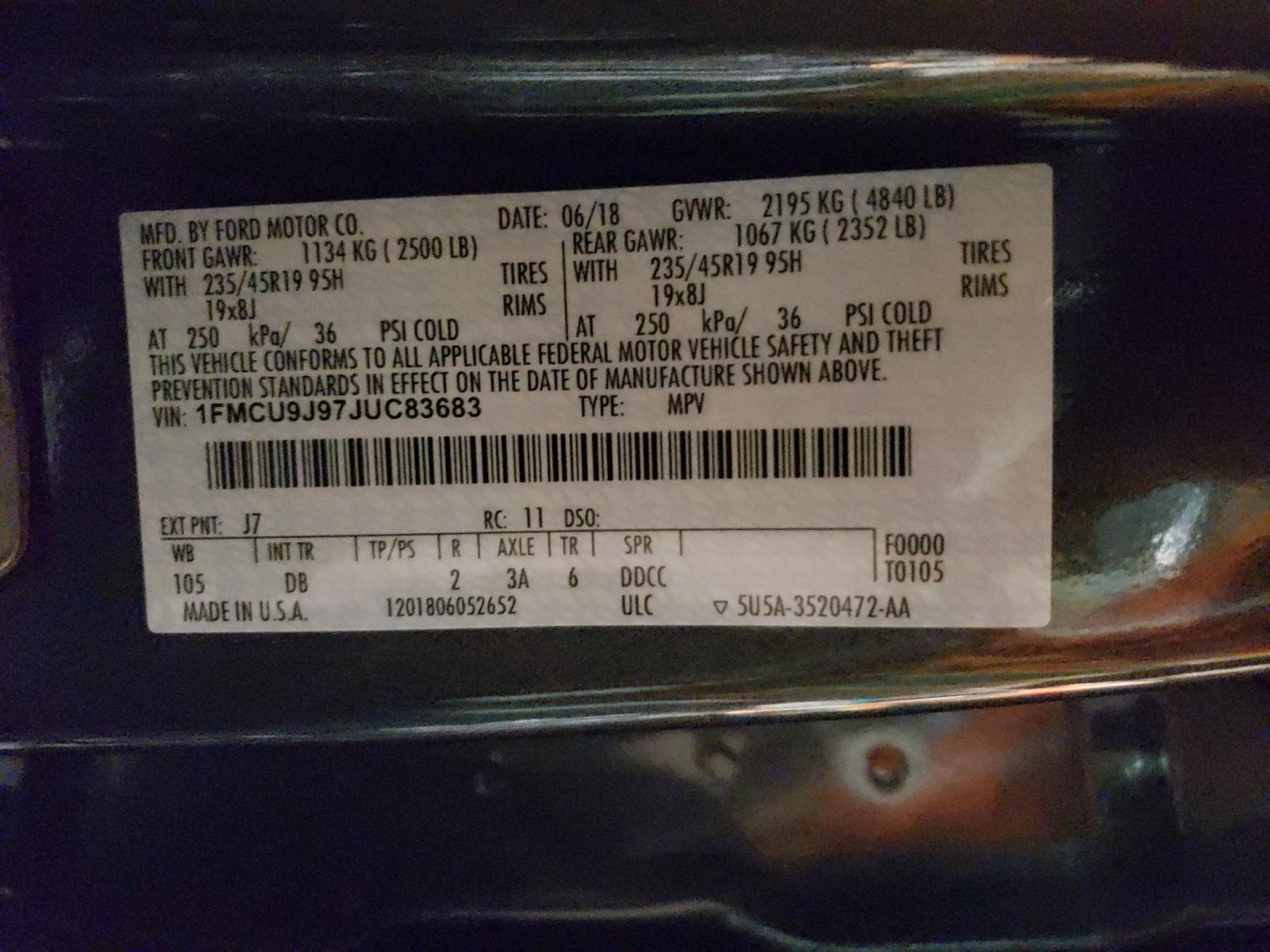 Photo 10 from auction – 2018 FORD ESCAPE TIT with VIN 1FMCU9J97JUC83683