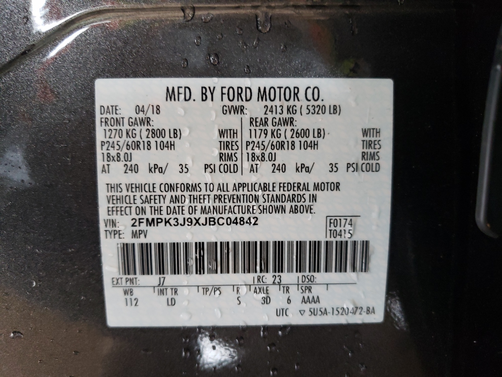 Фото 10 с аукциона – 2018 FORD EDGE SEL с VIN 2FMPK3J9XJBC04842