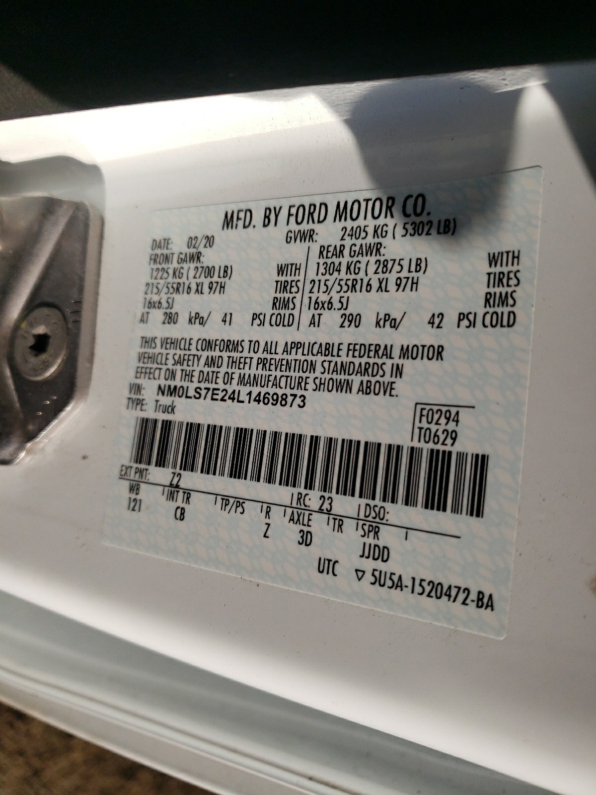 Photo 10 from auction – 2020 FORD TRANSIT CO with VIN NM0LS7E24L1469873