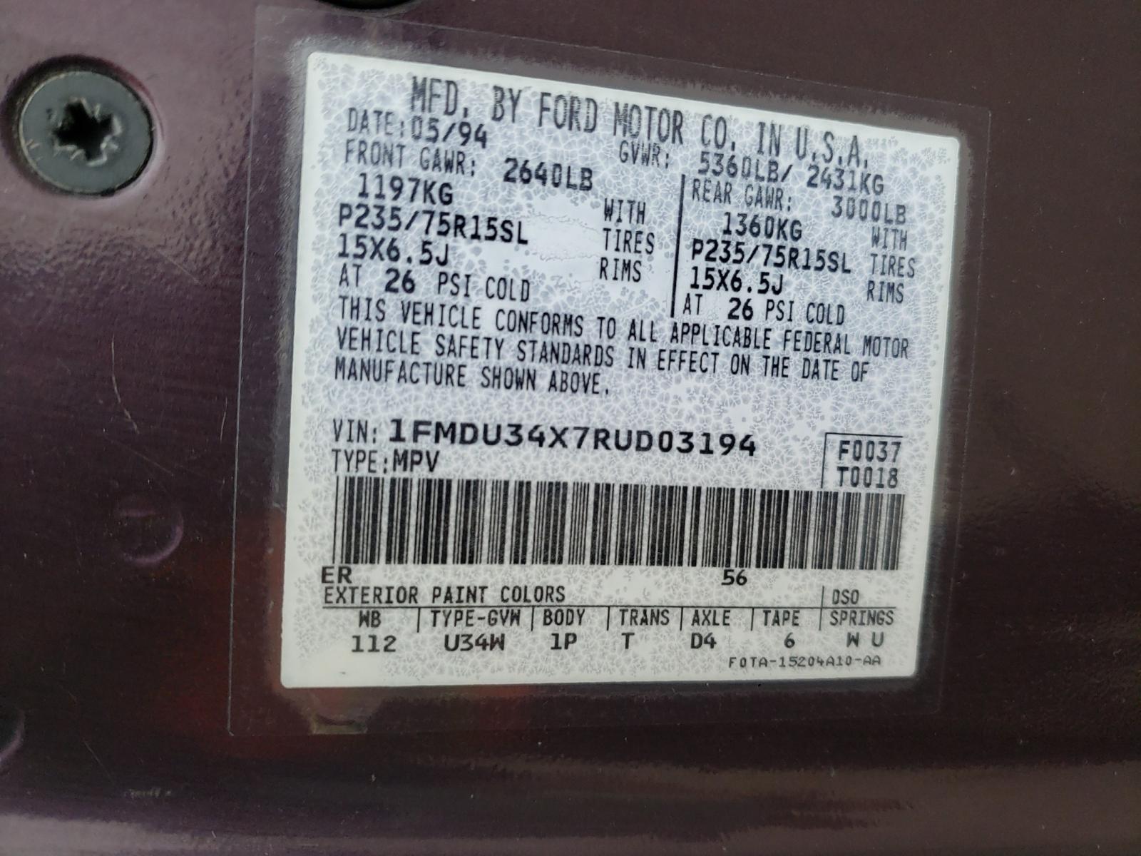 Photo 10 from auction – 1994 FORD EXPLORER with VIN 1FMDU34X7RUD03194