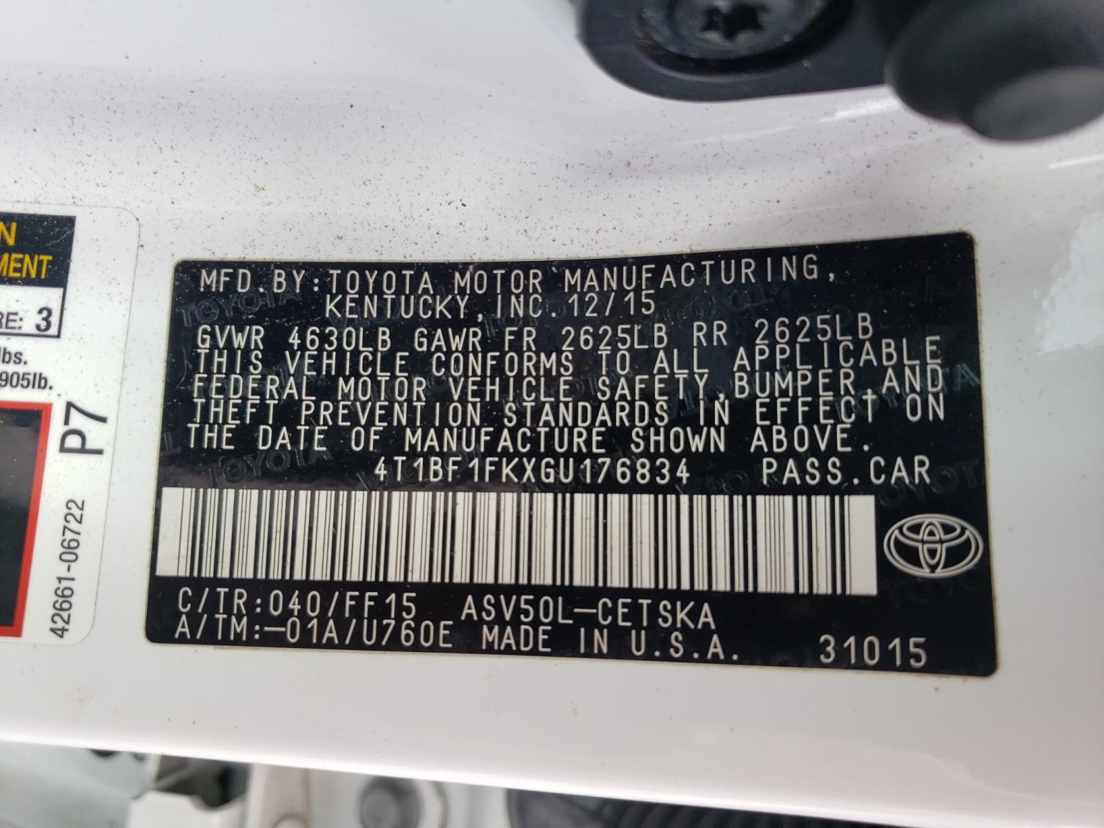 Photo 10 from auction – 2016 TOYOTA CAMRY LE with VIN 4T1BF1FKXGU176834