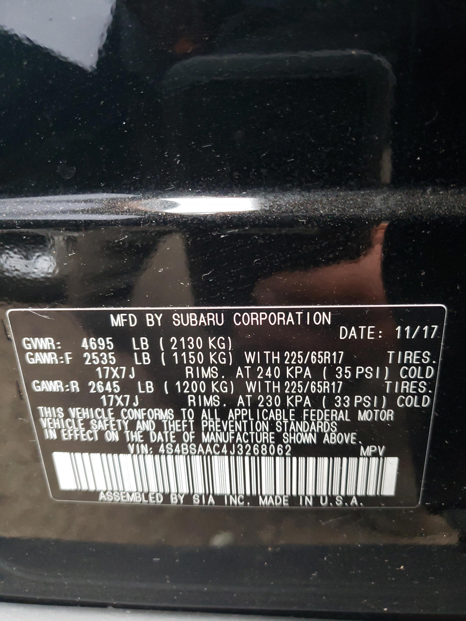 Photo 10 from auction – 2018 SUBARU OUTBACK 2. with VIN 4S4BSAAC4J3268062
