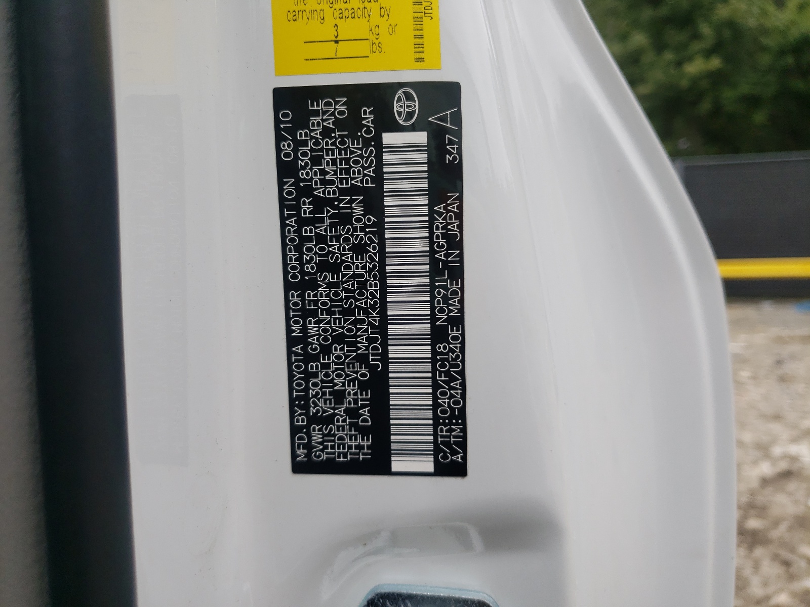 Photo 10 from auction – 2011 TOYOTA YARIS with VIN JTDJT4K32B5326219