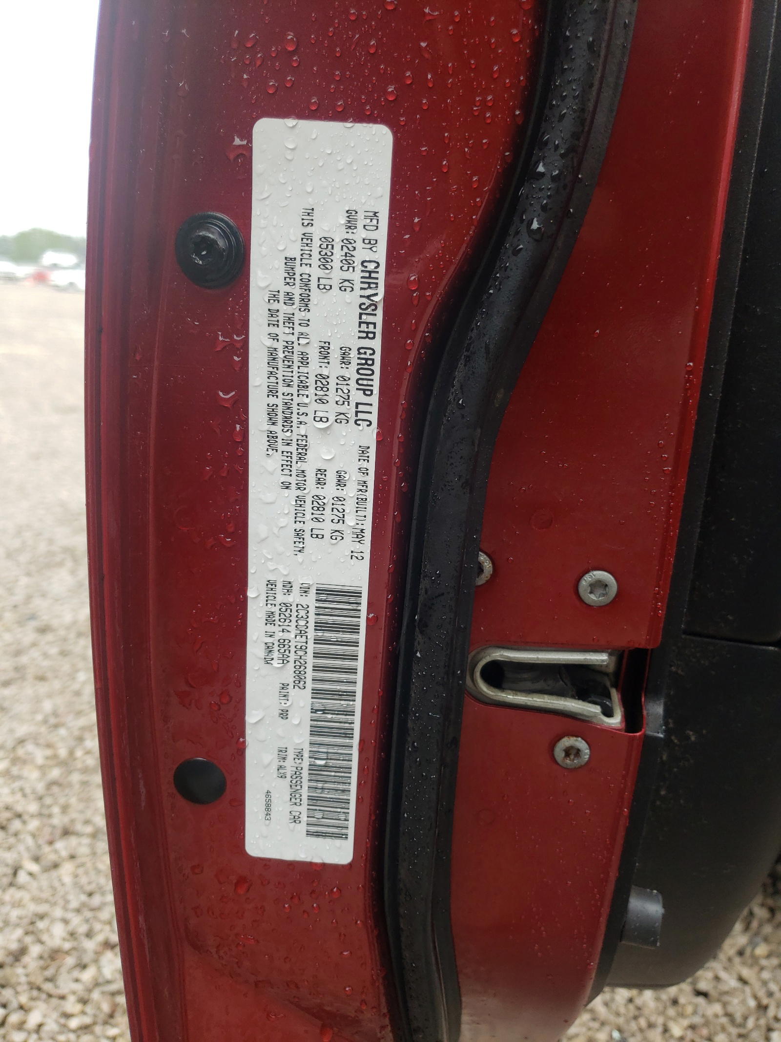 Photo 10 from auction – 2012 CHRYSLER 300C with VIN 2C3CCAET9CH268062