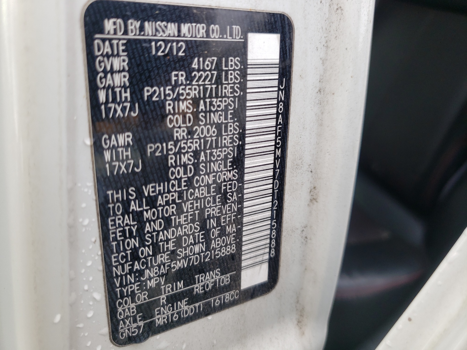 Photo 10 from auction – 2013 NISSAN JUKE S with VIN JN8AF5MV7DT215888
