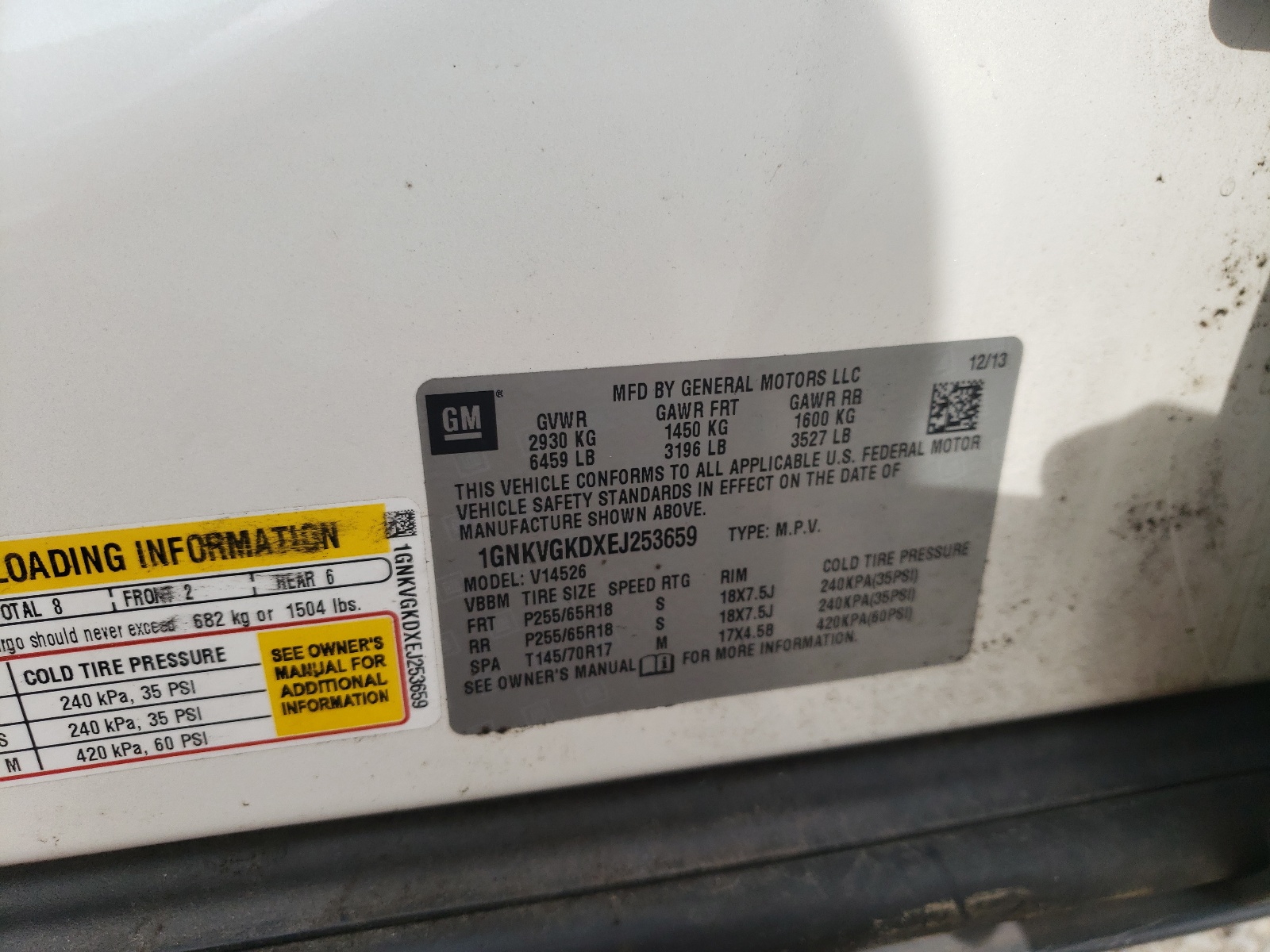 Photo 10 from auction – 2014 CHEVROLET TRAVERSE L with VIN 1GNKVGKDXEJ253659