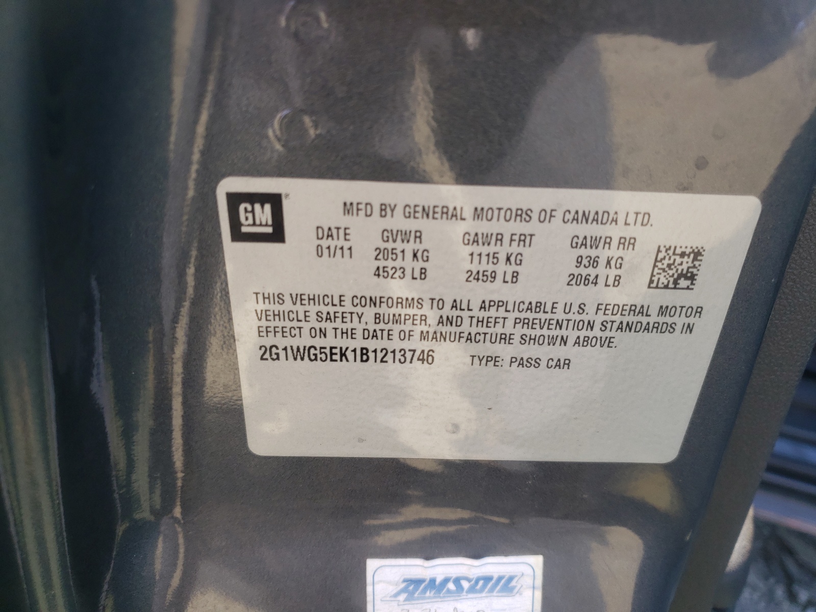 Photo 10 from auction – 2011 CHEVROLET IMPALA LT with VIN 2G1WG5EK1B1213746