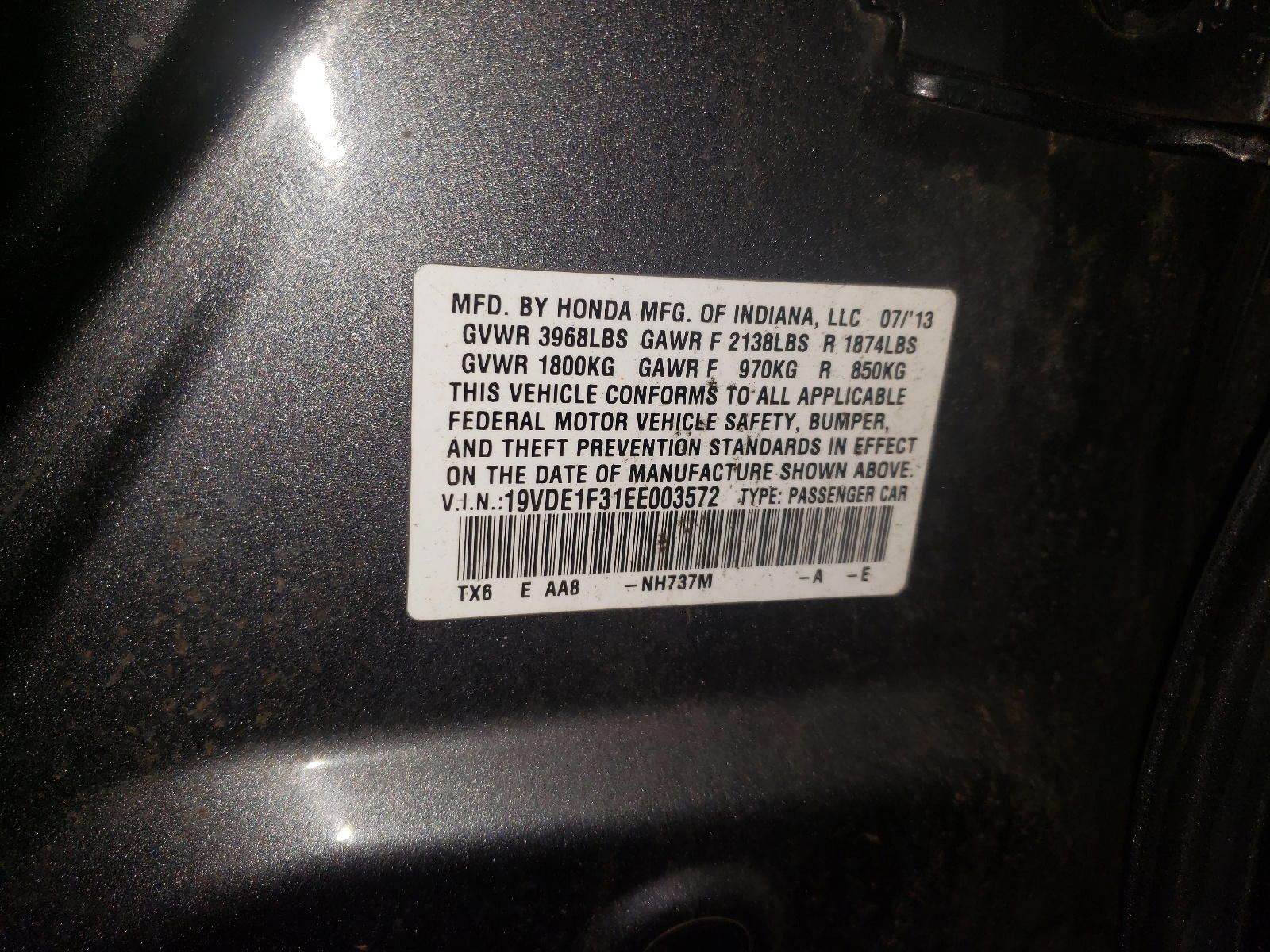 Photo 10 from auction – 2014 ACURA ILX 20 with VIN 19VDE1F31EE003572