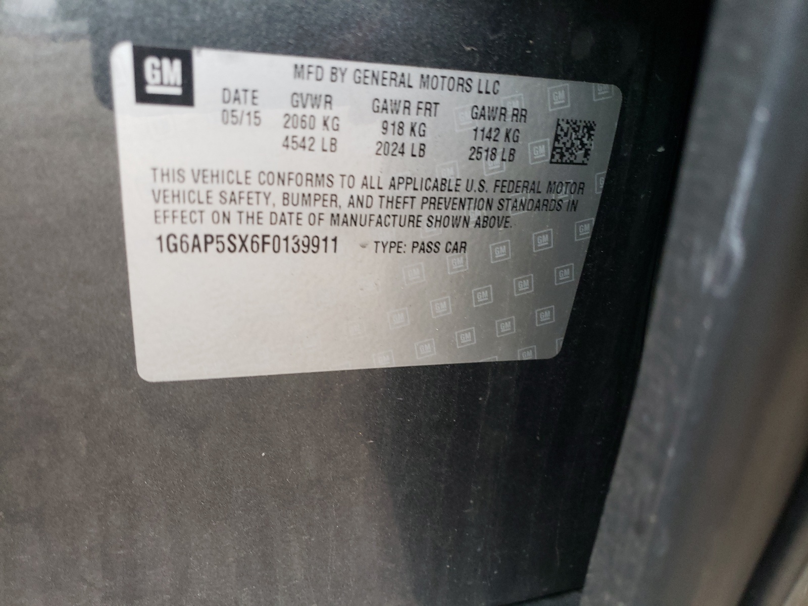 Photo 10 from auction – 2015 CADILLAC CTS with VIN 1G6AP5SX6F0139911