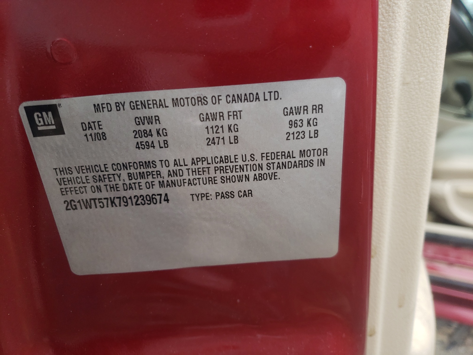 Photo 10 from auction – 2009 CHEVROLET IMPALA 1LT with VIN 2G1WT57K791239674