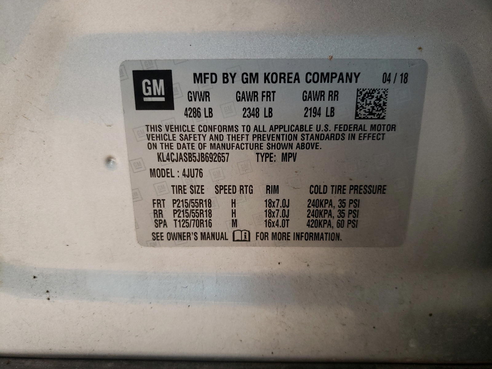 Photo 10 from auction – 2018 BUICK ENCORE PRE with VIN KL4CJASB5JB692657