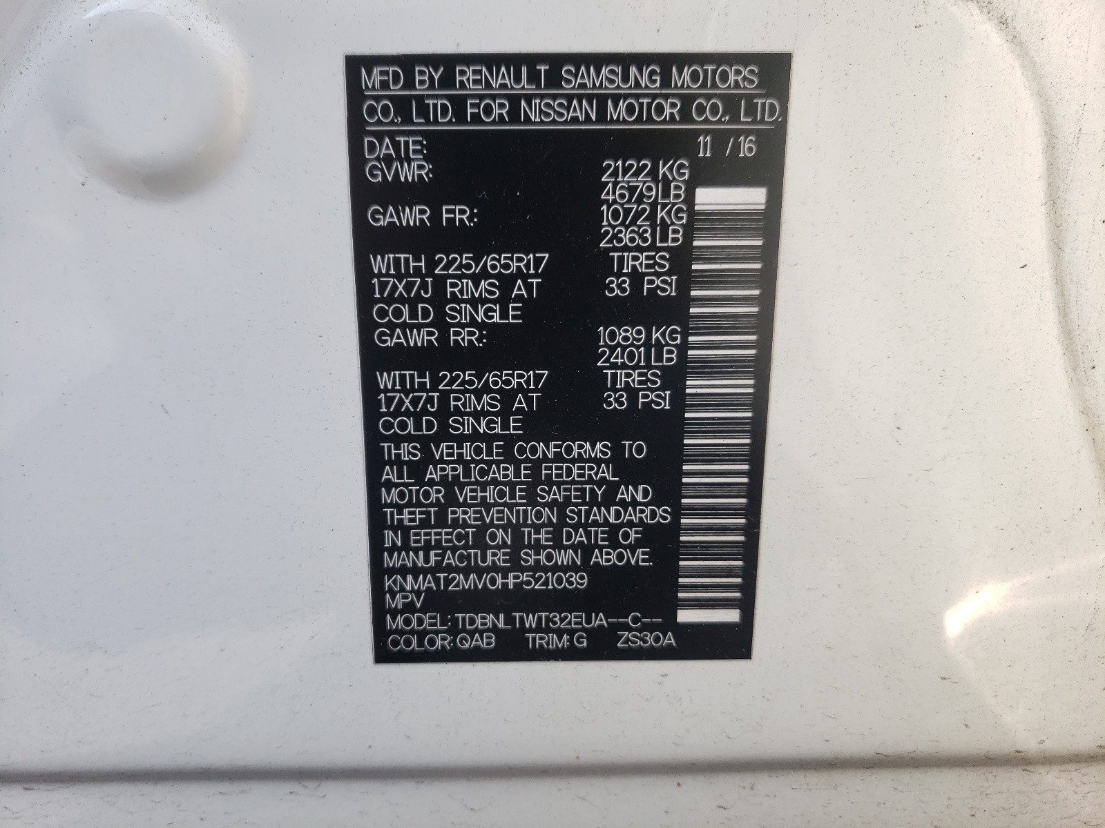 Photo 10 from auction – 2017 NISSAN ROGUE S with VIN KNMAT2MV0HP521039