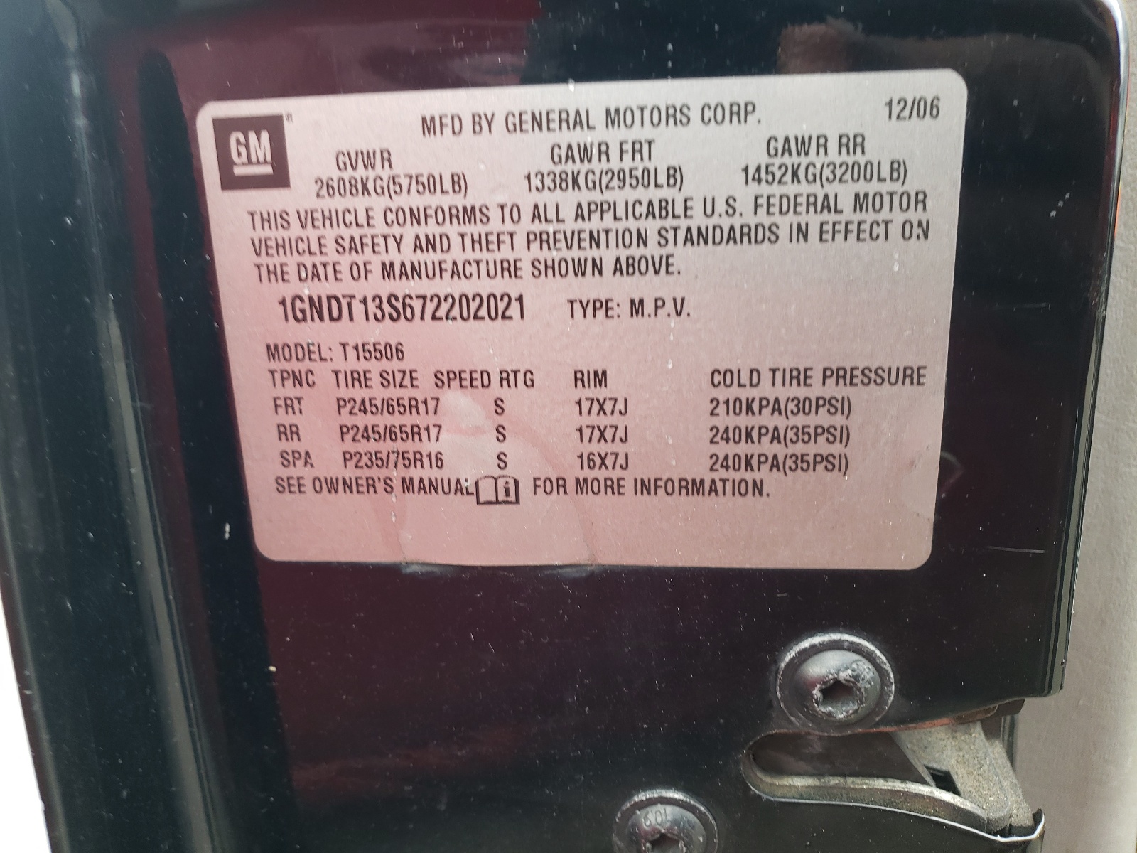Photo 10 from auction – 2007 CHEVROLET TRAILBLAZE with VIN 1GNDT13S672202021