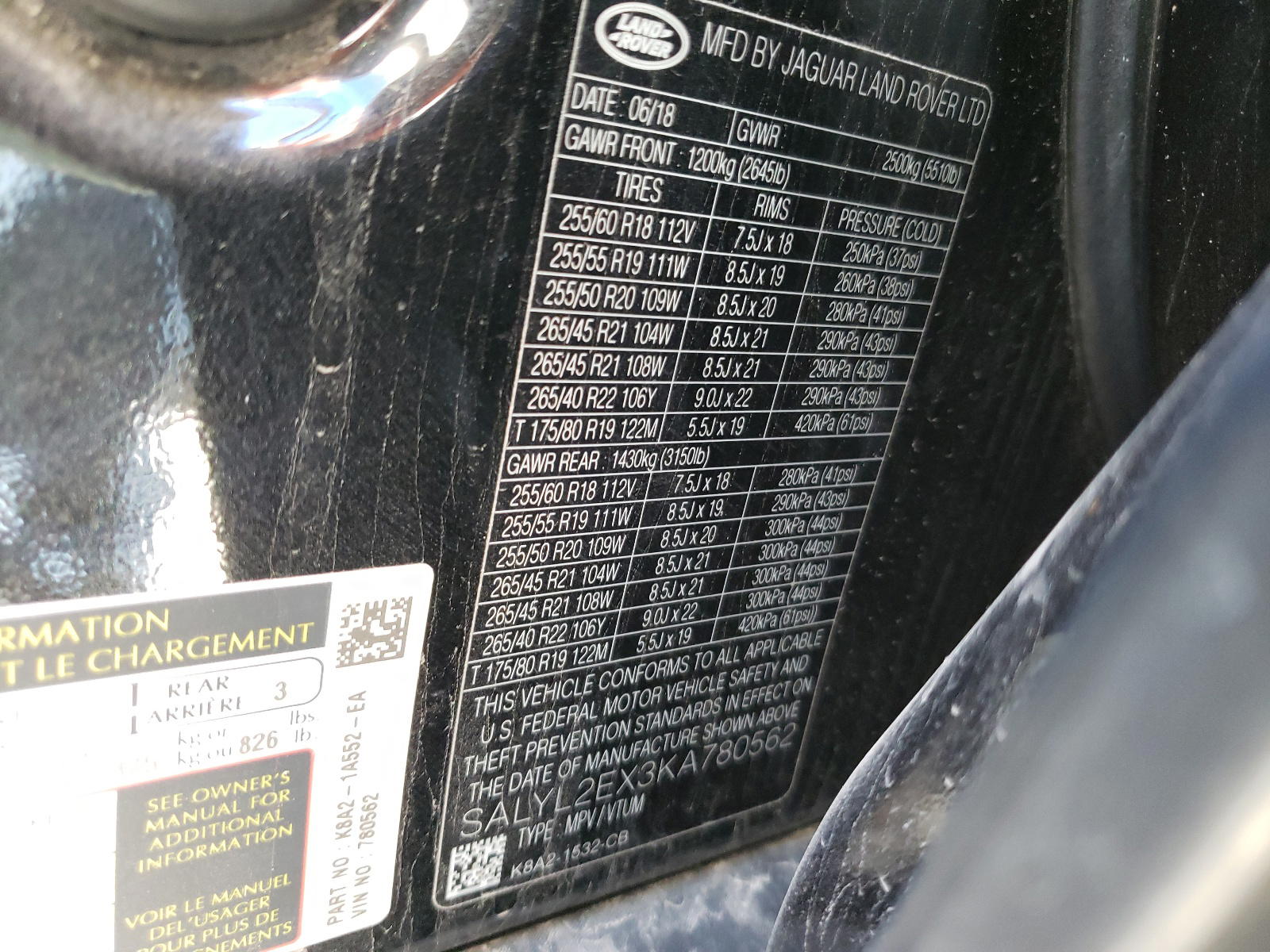 Photo 10 from auction – 2019 LAND ROVER RANGE ROVE with VIN SALYL2EX3KA780562