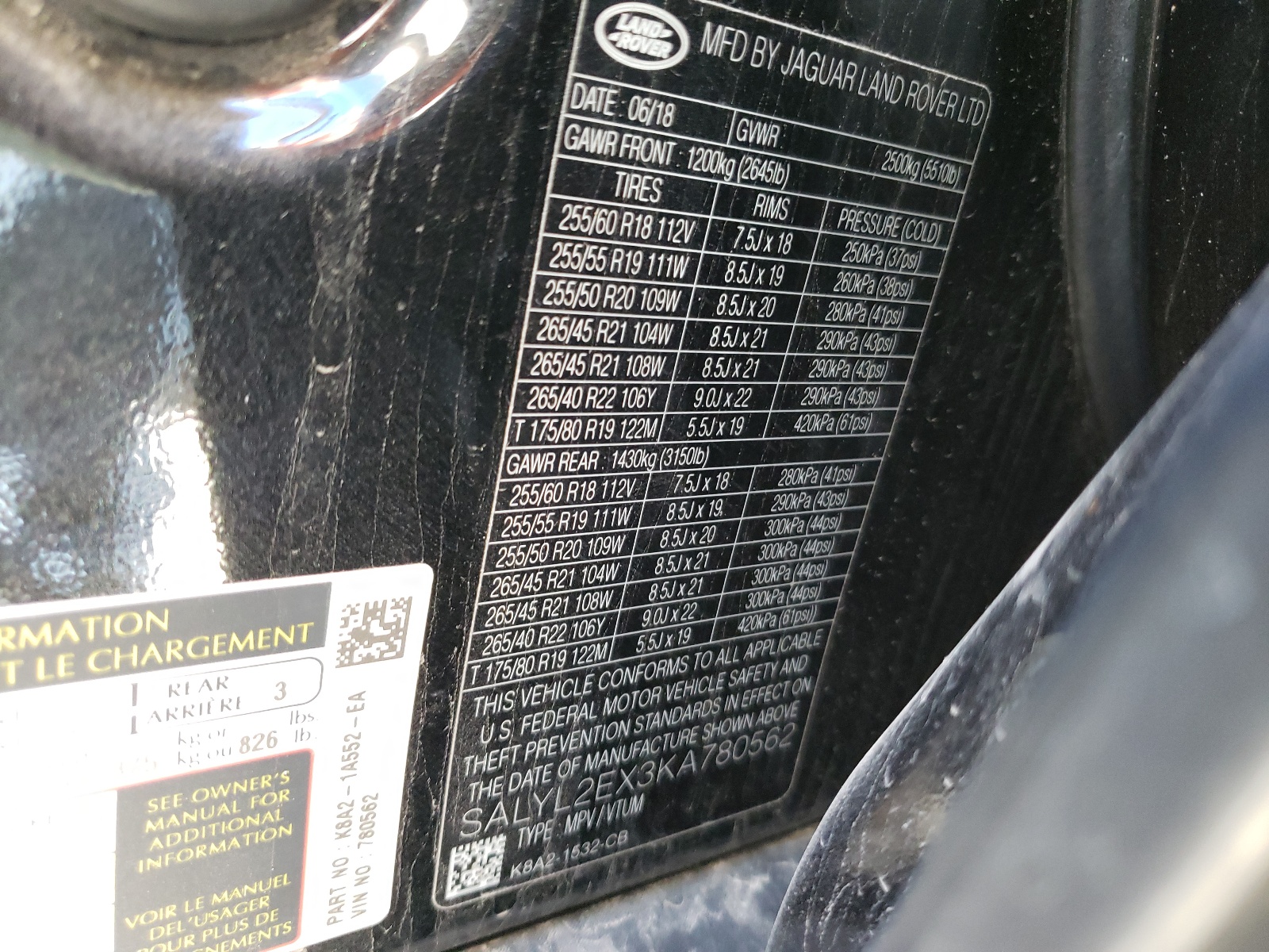 Zdjęcie 10 z aukcji – 2019 LAND ROVER RANGE ROVE z VIN SALYL2EX3KA780562
