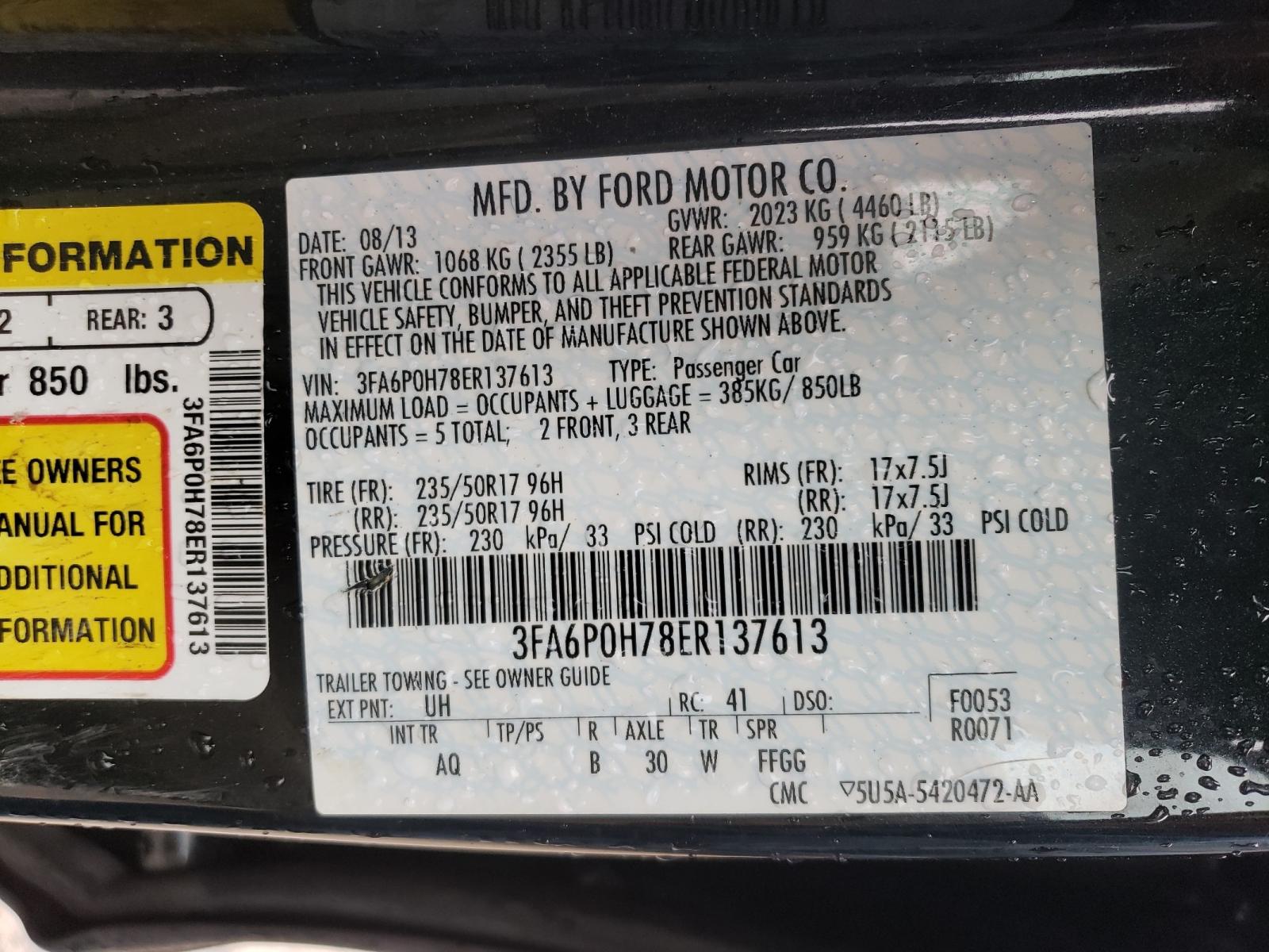 Photo 10 from auction – 2014 FORD FUSION SE with VIN 3FA6P0H78ER137613
