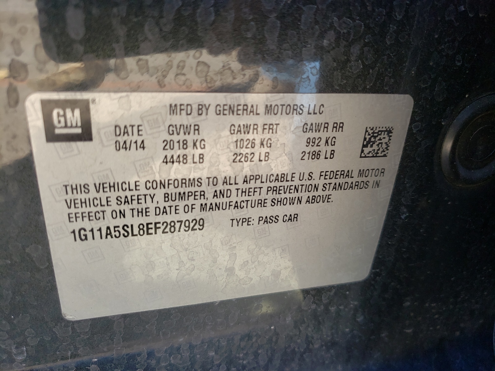 Photo 10 from auction – 2014 CHEVROLET MALIBU LS with VIN 1G11A5SL8EF287929