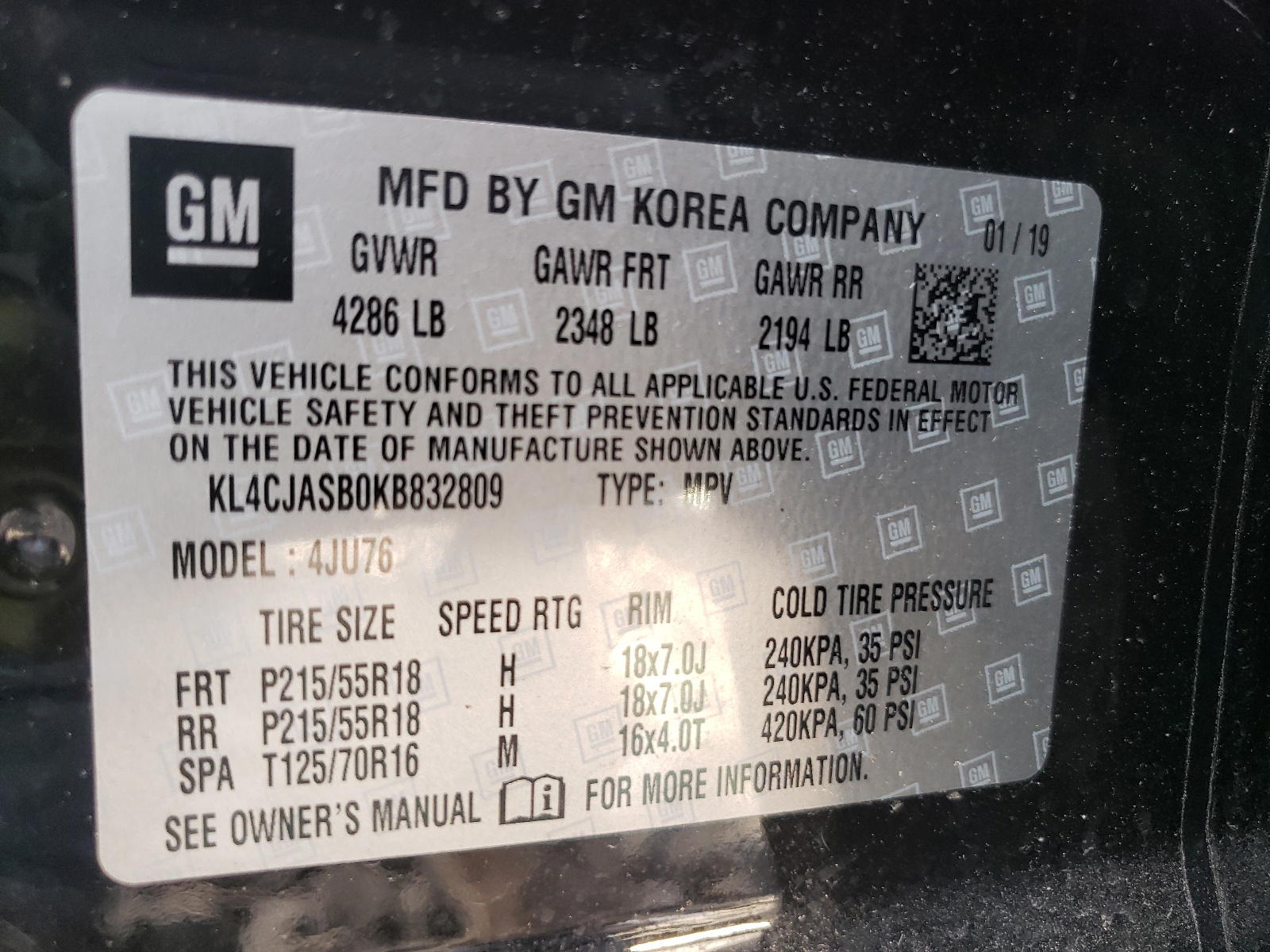 Photo 10 from auction – 2019 BUICK ENCORE PRE with VIN KL4CJASB0KB832809