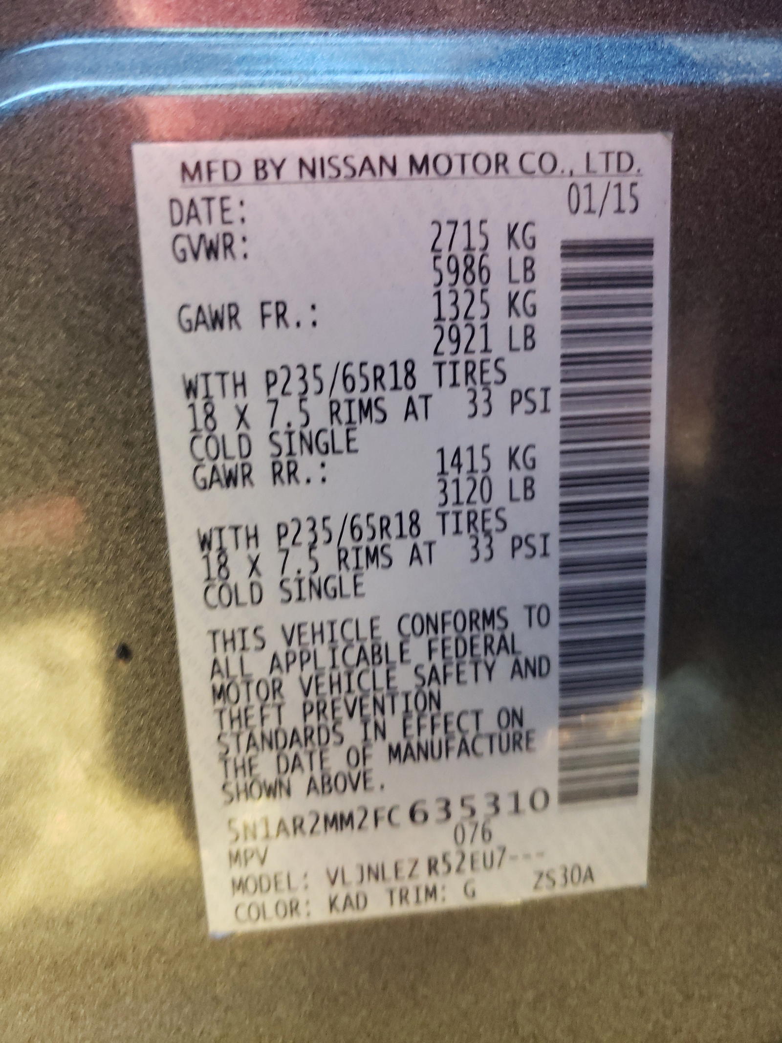 Photo 10 from auction – 2015 NISSAN PATHFINDER with VIN 5N1AR2MM2FC635310