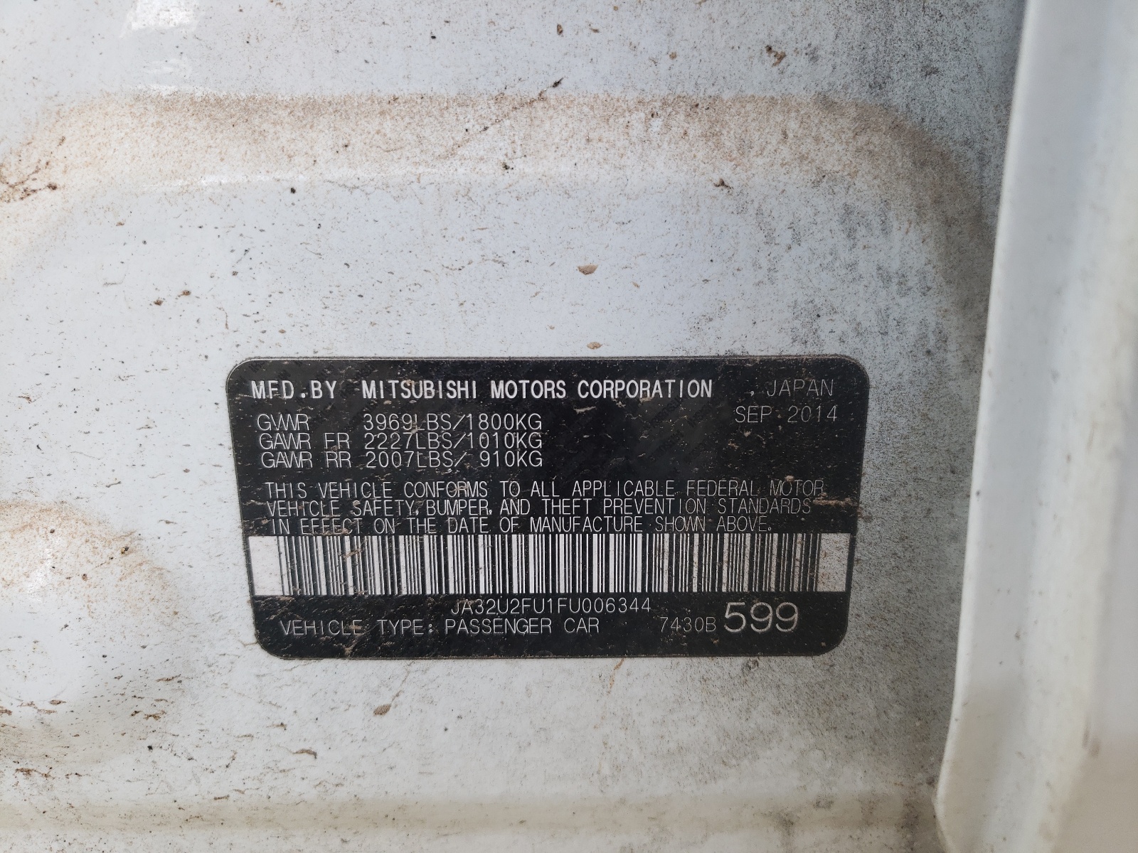 Photo 10 from auction – 2015 MITSUBISHI LANCER ES with VIN JA32U2FU1FU006344