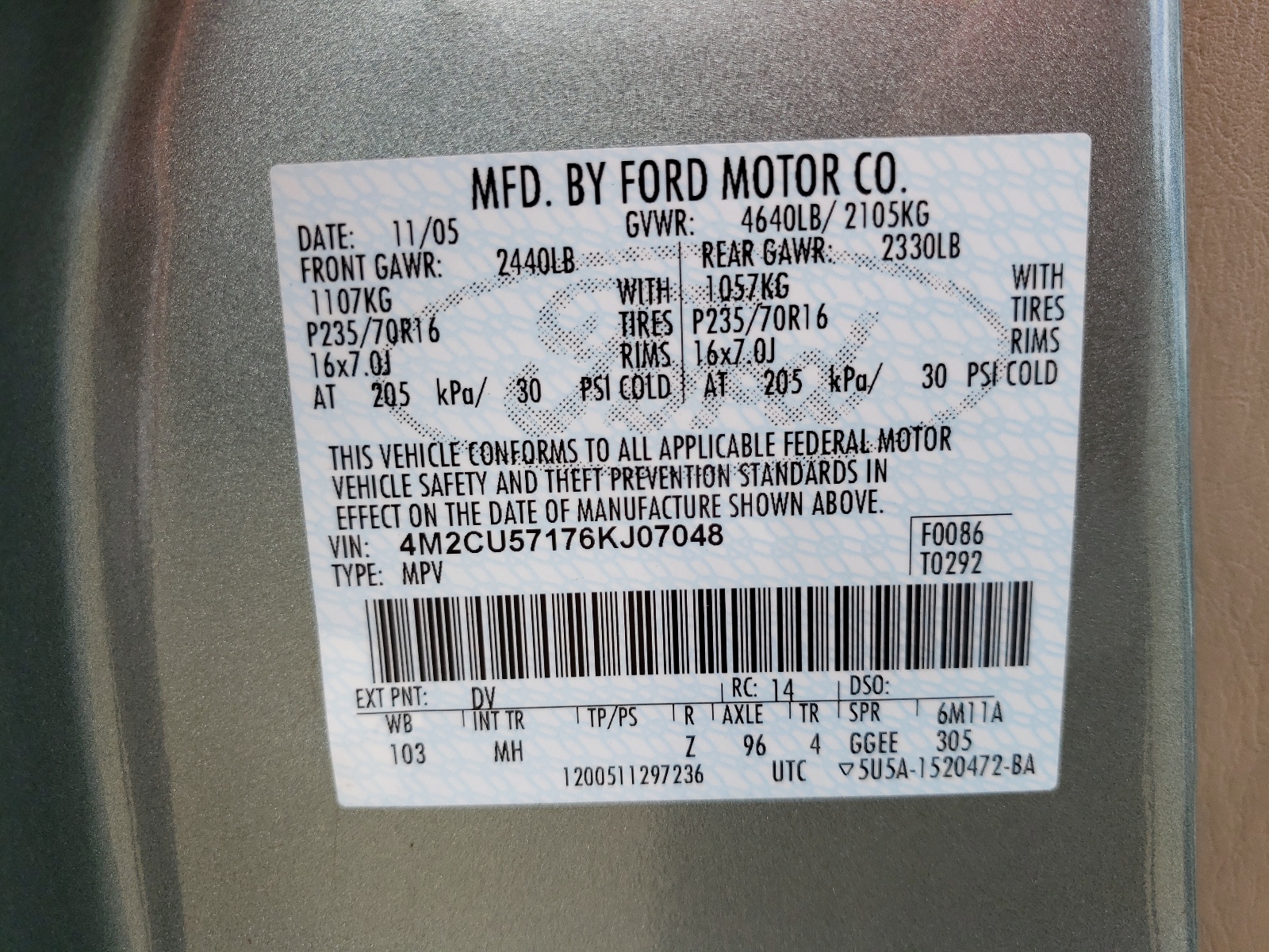 Photo 10 from auction – 2006 MERCURY MARINER with VIN 4M2CU57176KJ07048