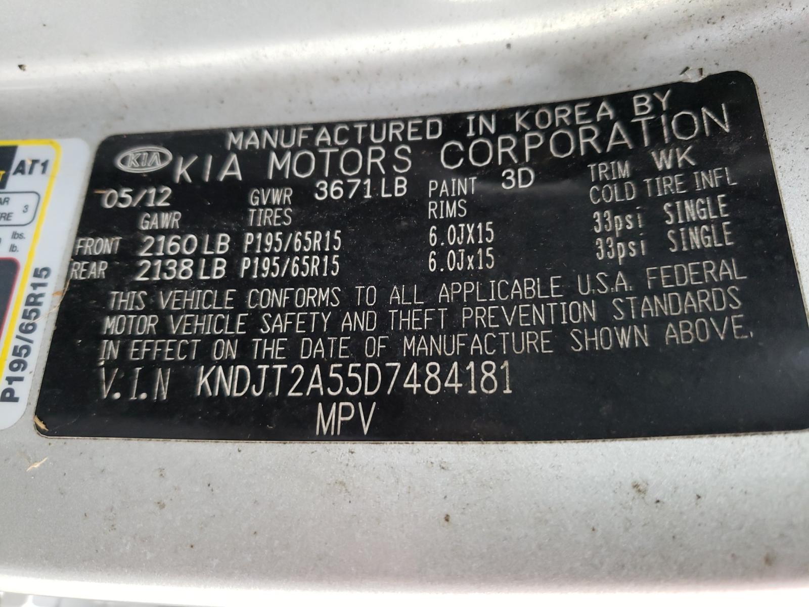 Photo 10 from auction – 2013 KIA SOUL with VIN KNDJT2A55D7484181