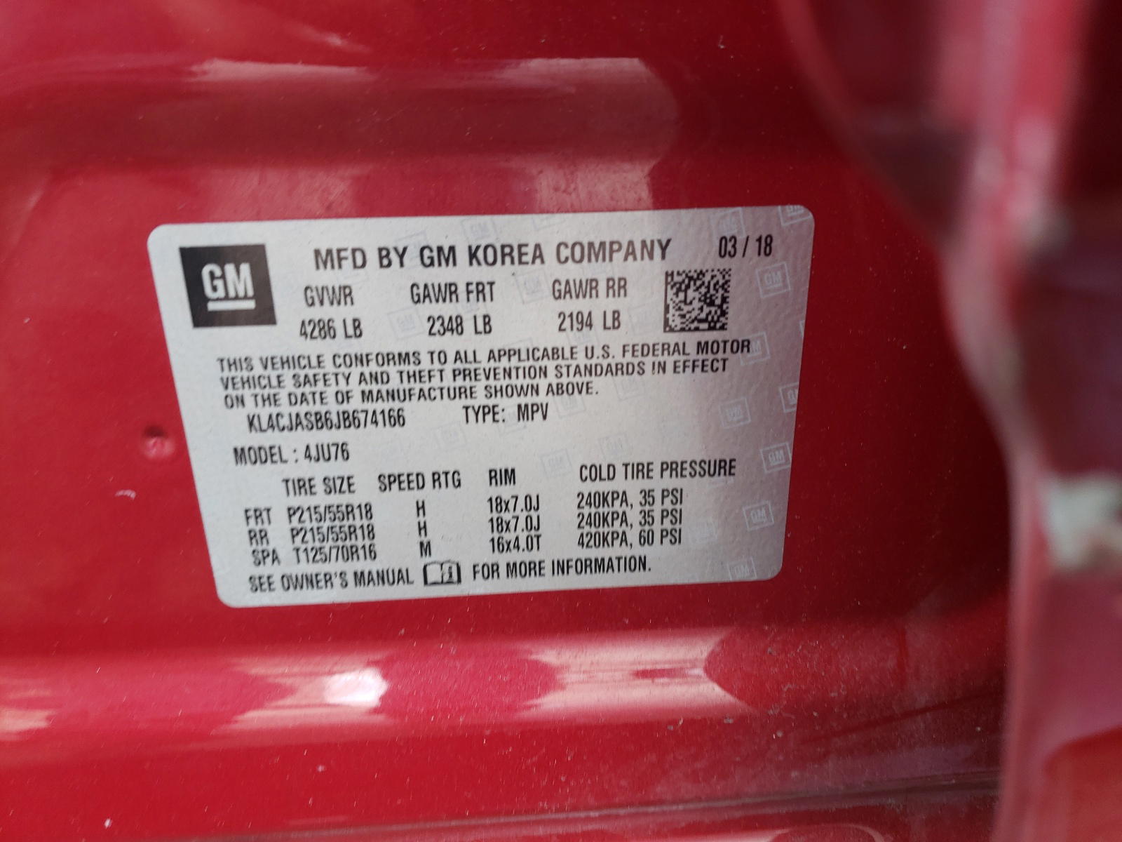 Photo 10 from auction – 2018 BUICK ENCORE PRE with VIN KL4CJASB6JB674166