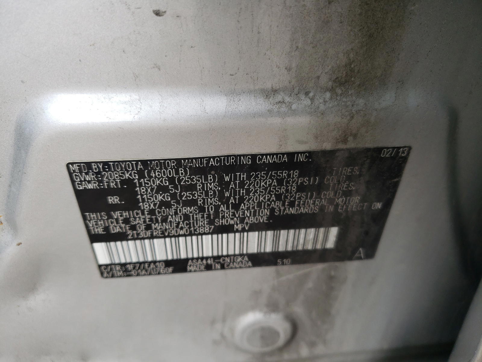 Photo 10 from auction – 2013 TOYOTA RAV4 LIMIT with VIN 2T3DFREV9DW013887