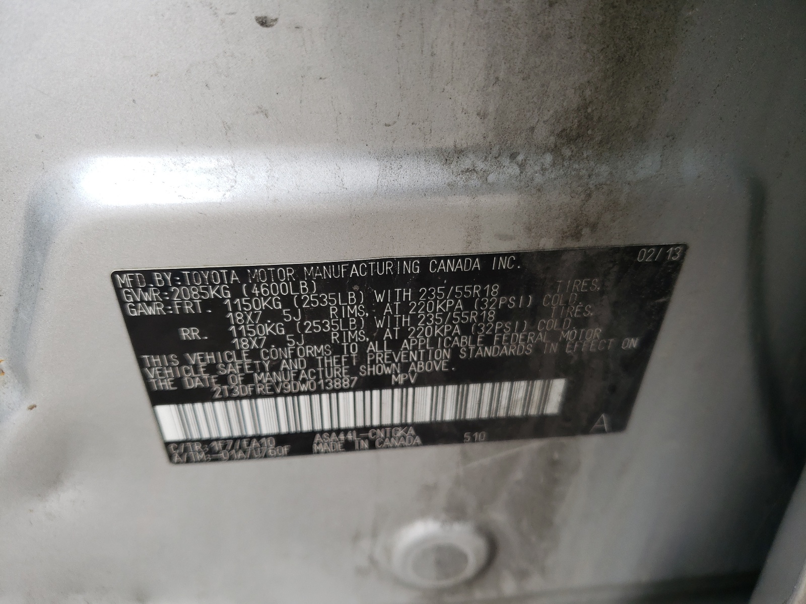 Zdjęcie 10 z aukcji – 2013 TOYOTA RAV4 LIMIT z VIN 2T3DFREV9DW013887