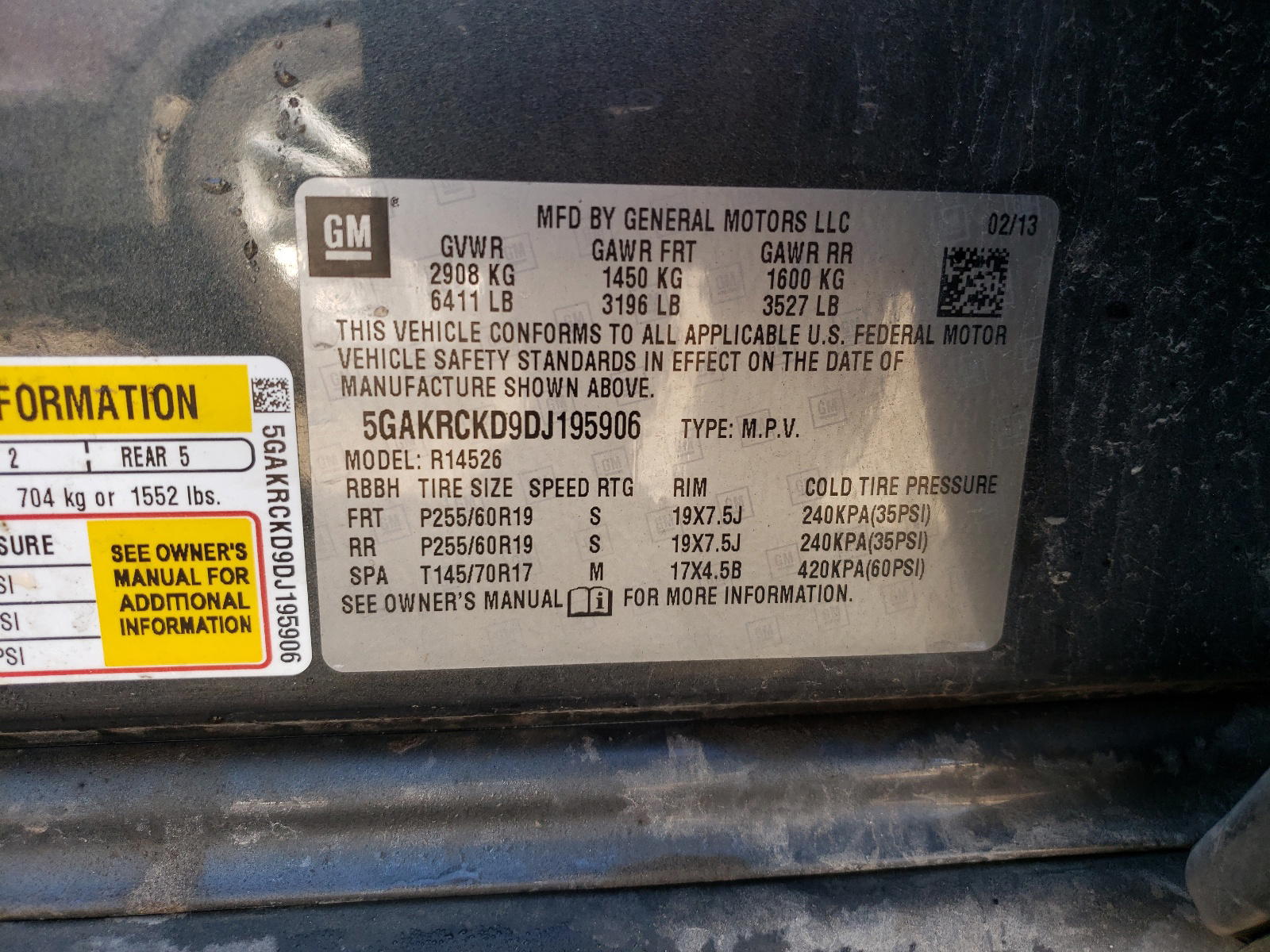 Photo 10 from auction – 2013 BUICK ENCLAVE with VIN 5GAKRCKD9DJ195906