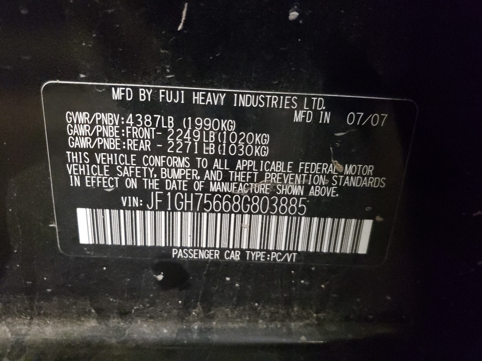 Zdjęcie 10 z aukcji – 2008 SUBARU IMPREZA WR z VIN JF1GH75668G803885