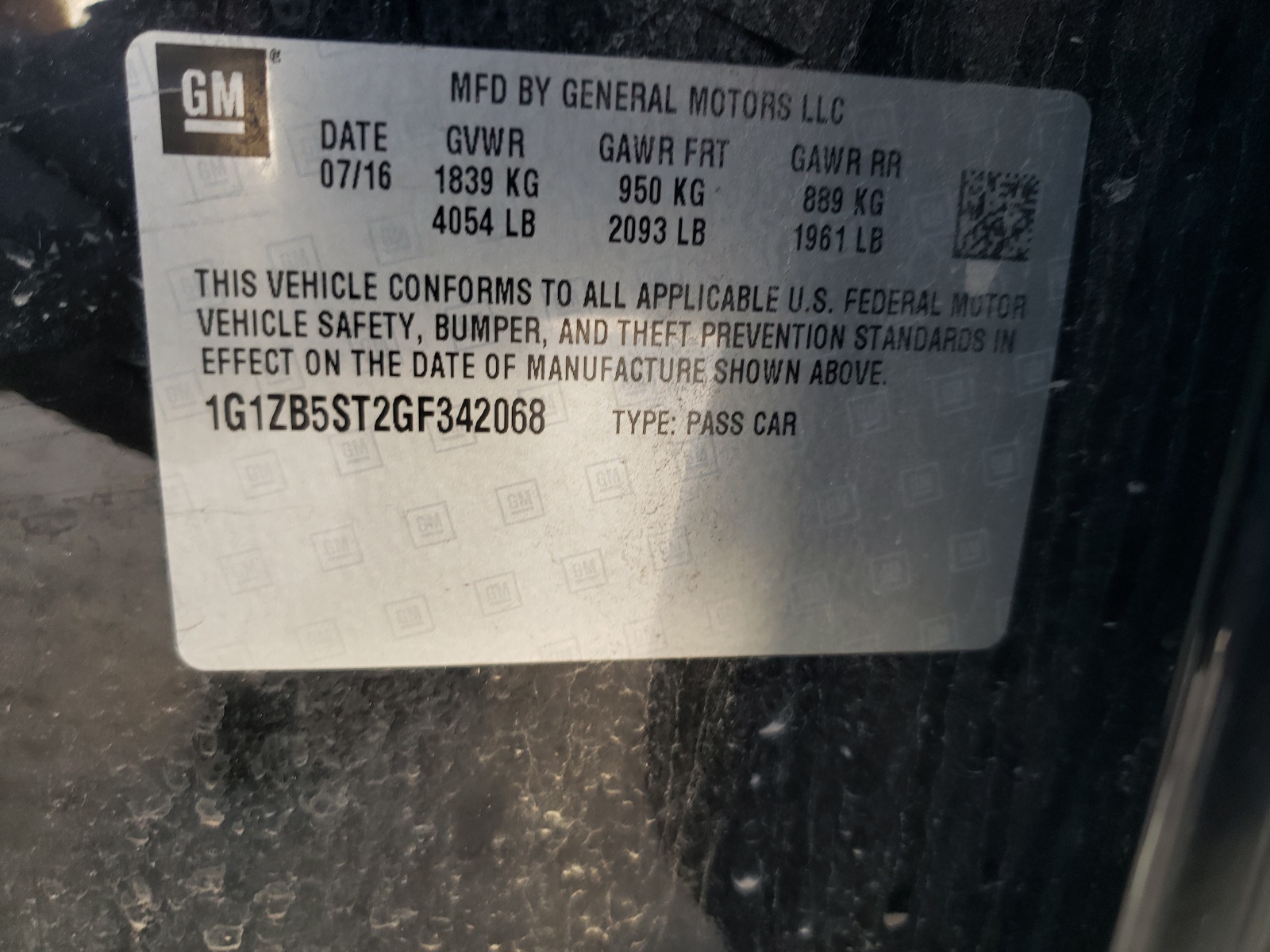 Photo 10 from auction – 2016 CHEVROLET MALIBU LS with VIN 1G1ZB5ST2GF342068
