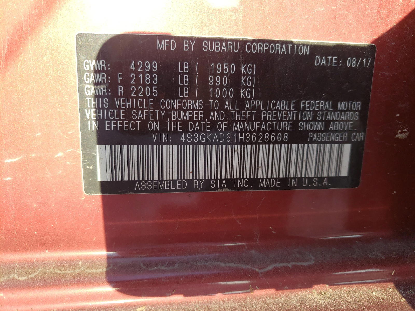 Photo 10 from auction – 2017 SUBARU IMPREZA PR with VIN 4S3GKAD61H3628608
