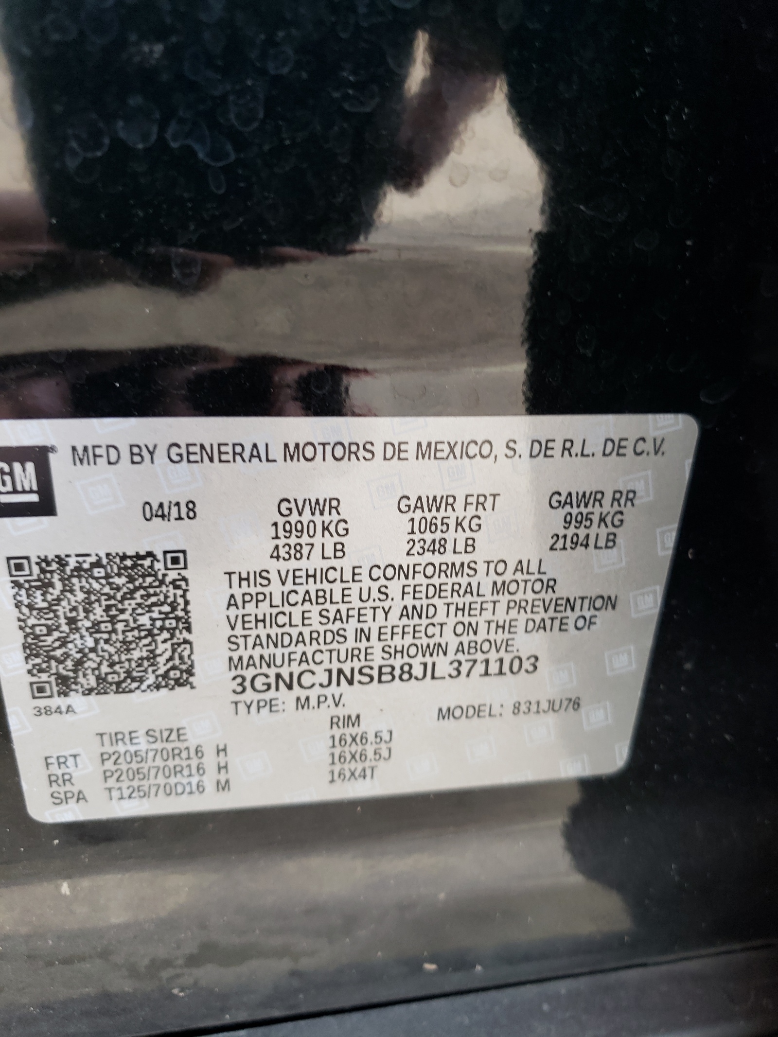 Photo 10 from auction – 2018 CHEVROLET TRAX LS with VIN 3GNCJNSB8JL371103