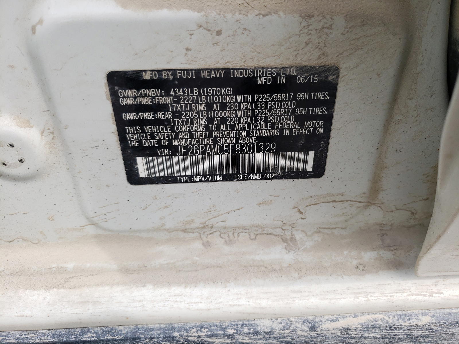 Photo 10 from auction – 2015 SUBARU XV CROSSTR with VIN JF2GPAMC5F8301329