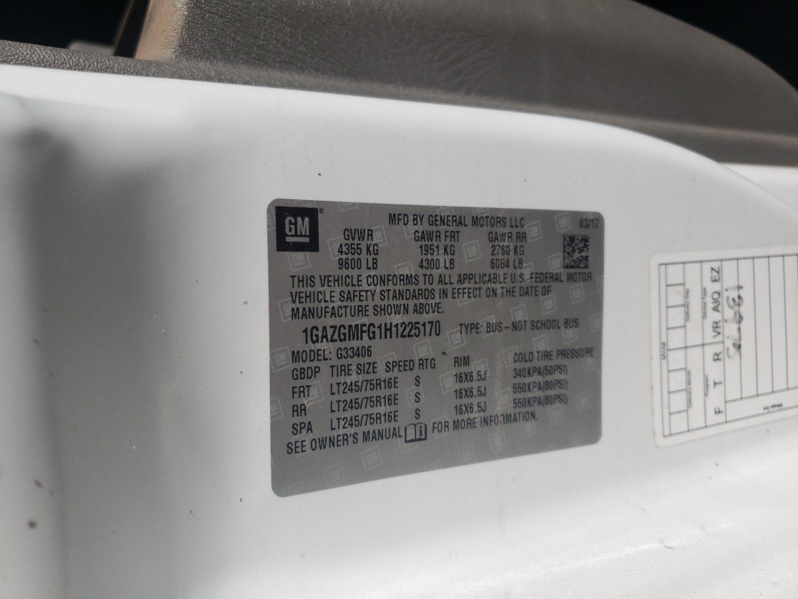 Photo 10 from auction – 2017 CHEVROLET EXPRESS G3 with VIN 1GAZGMFG1H1225170