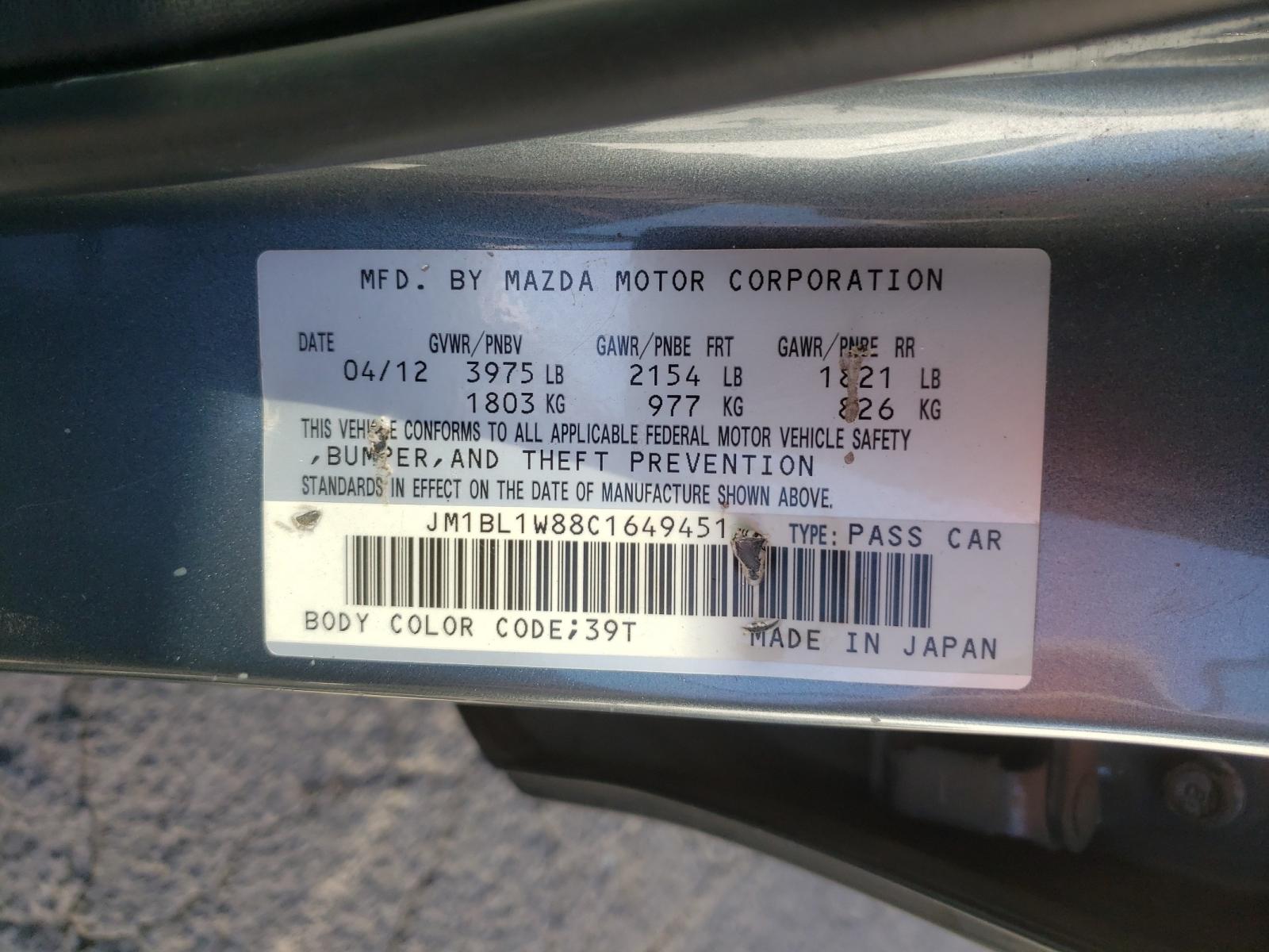 Photo 10 from auction – 2012 MAZDA 3 I with VIN JM1BL1W88C1649451