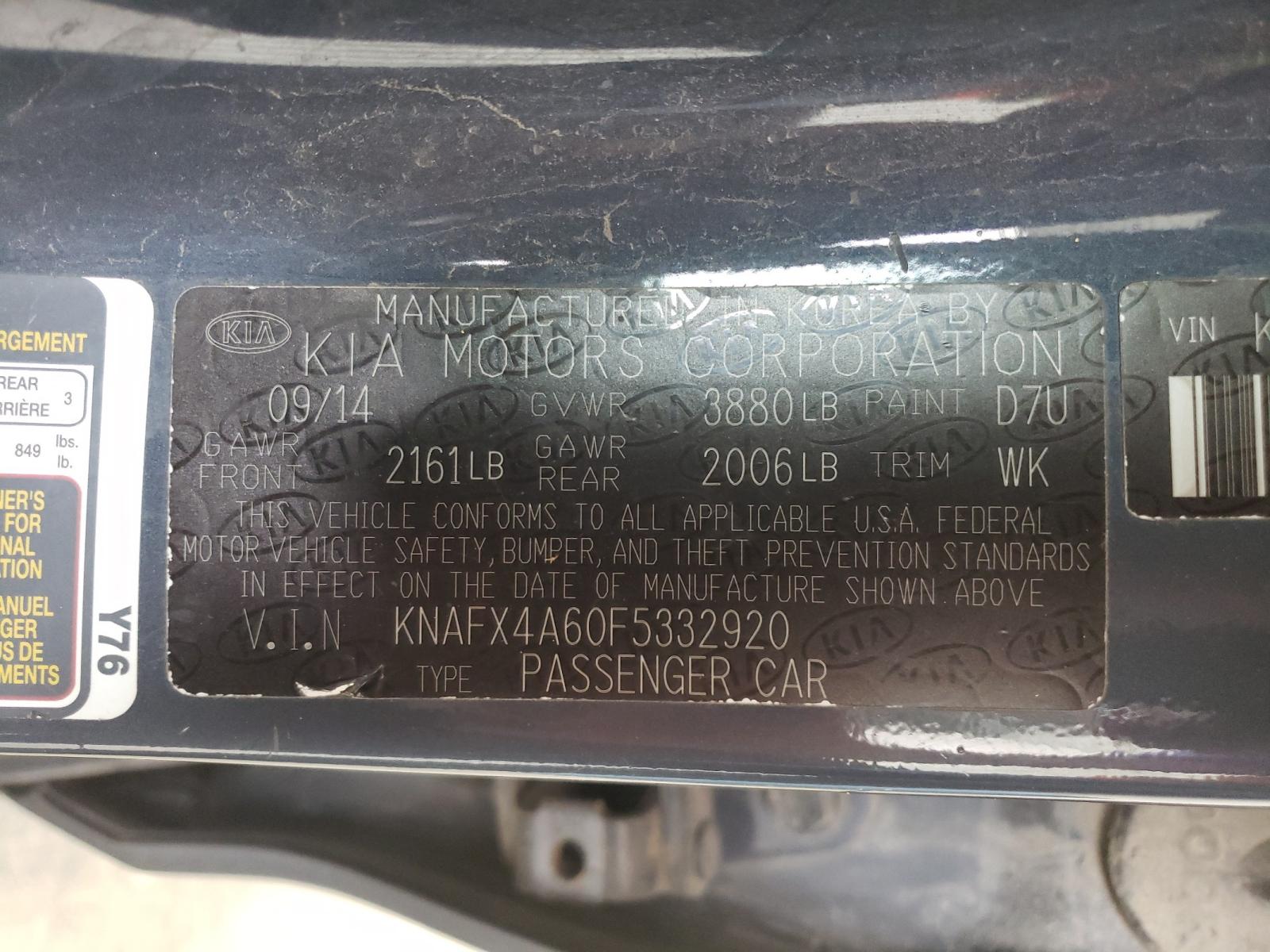 Photo 10 from auction – 2015 KIA FORTE LX with VIN KNAFX4A60F5332920