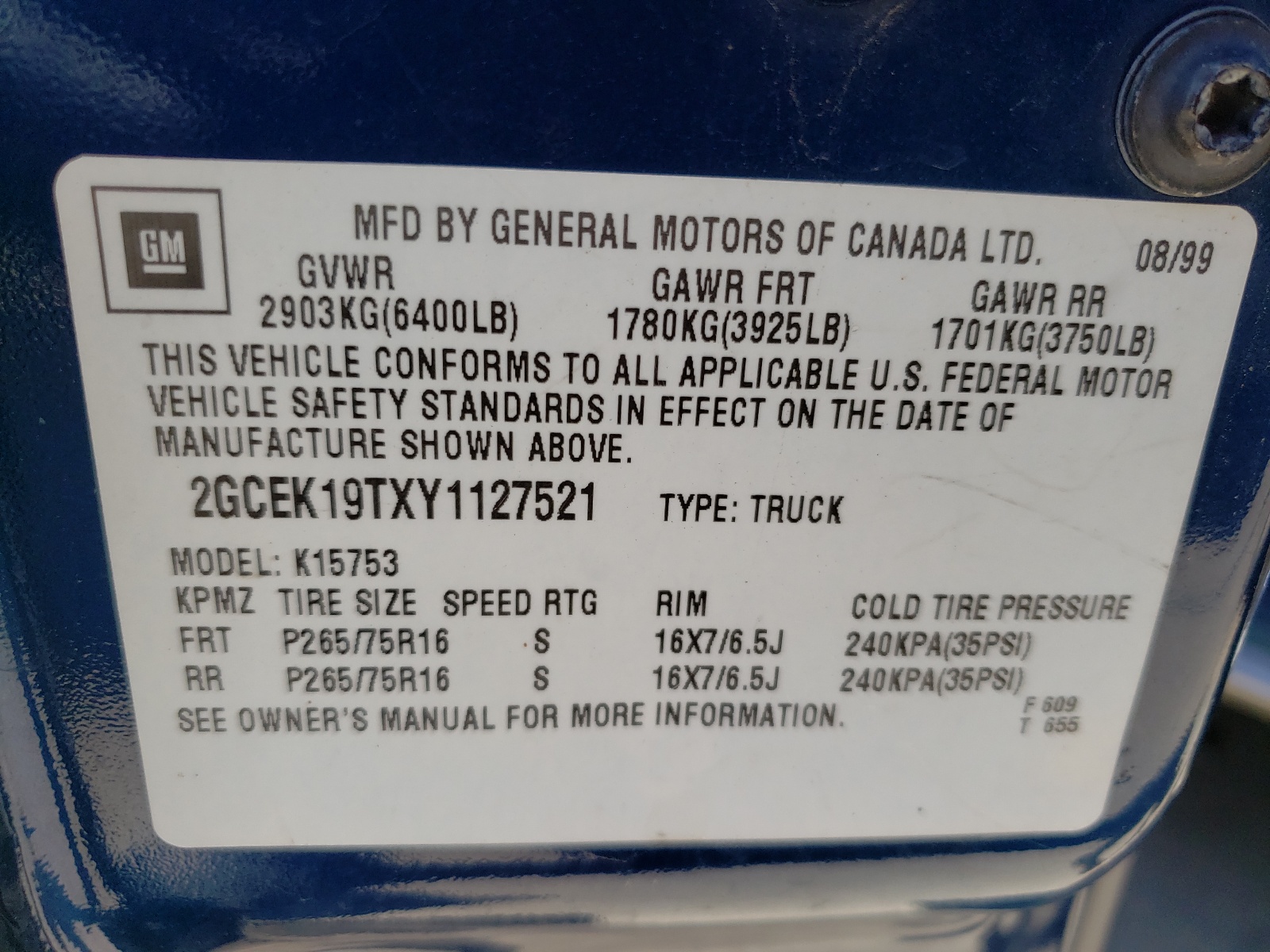 Photo 10 from auction – 2000 CHEVROLET SILVERADO with VIN 2GCEK19TXY1127521