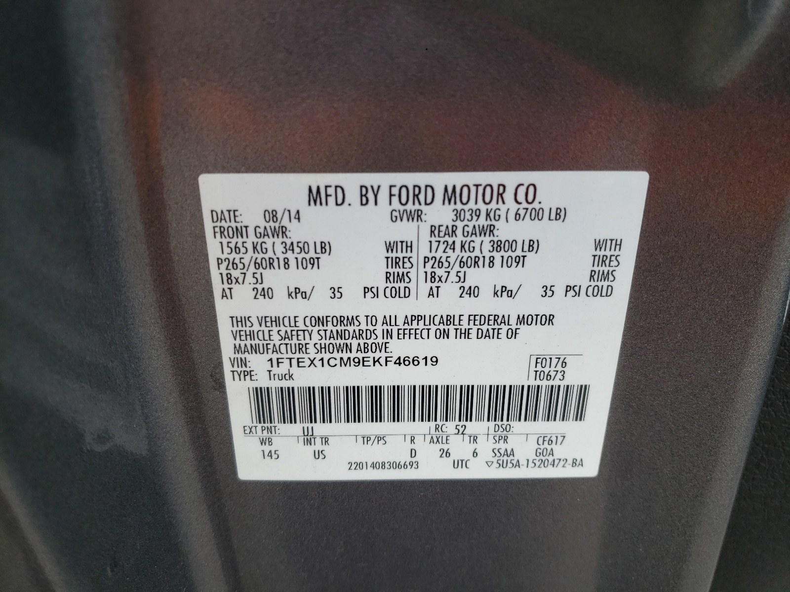 Photo 11 from auction – 2014 FORD F150 SUPER with VIN 1FTEX1CM9EKF46619