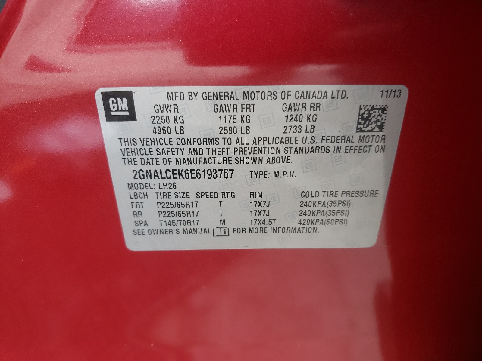 Photo 10 from auction – 2014 CHEVROLET EQUINOX LT with VIN 2GNALCEK6E6193767