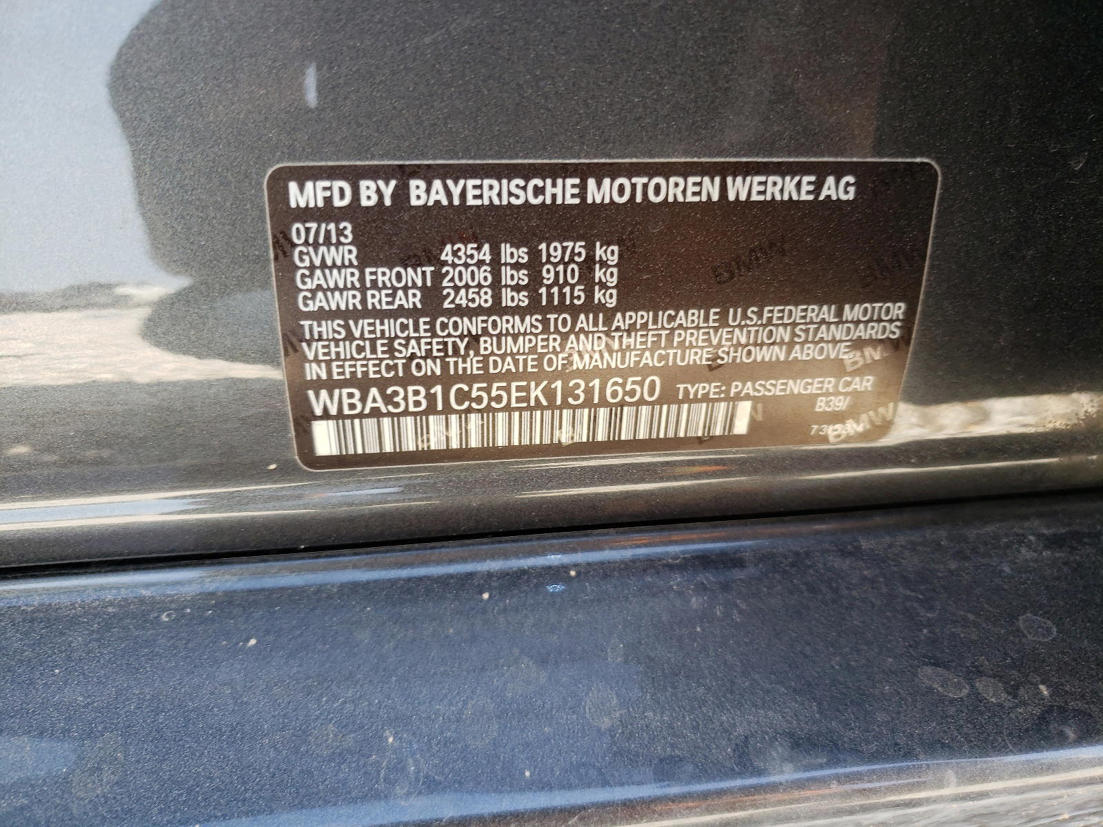Photo 10 from auction – 2014 BMW 320 I with VIN WBA3B1C55EK131650