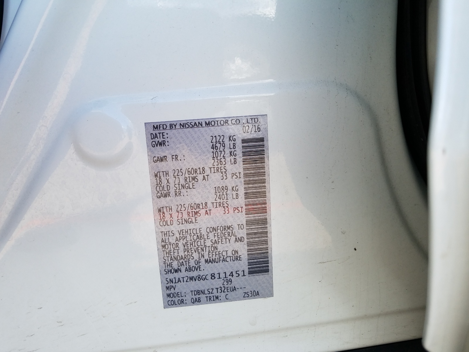 Photo 10 from auction – 2016 NISSAN ROGUE S with VIN 5N1AT2MV8GC811451