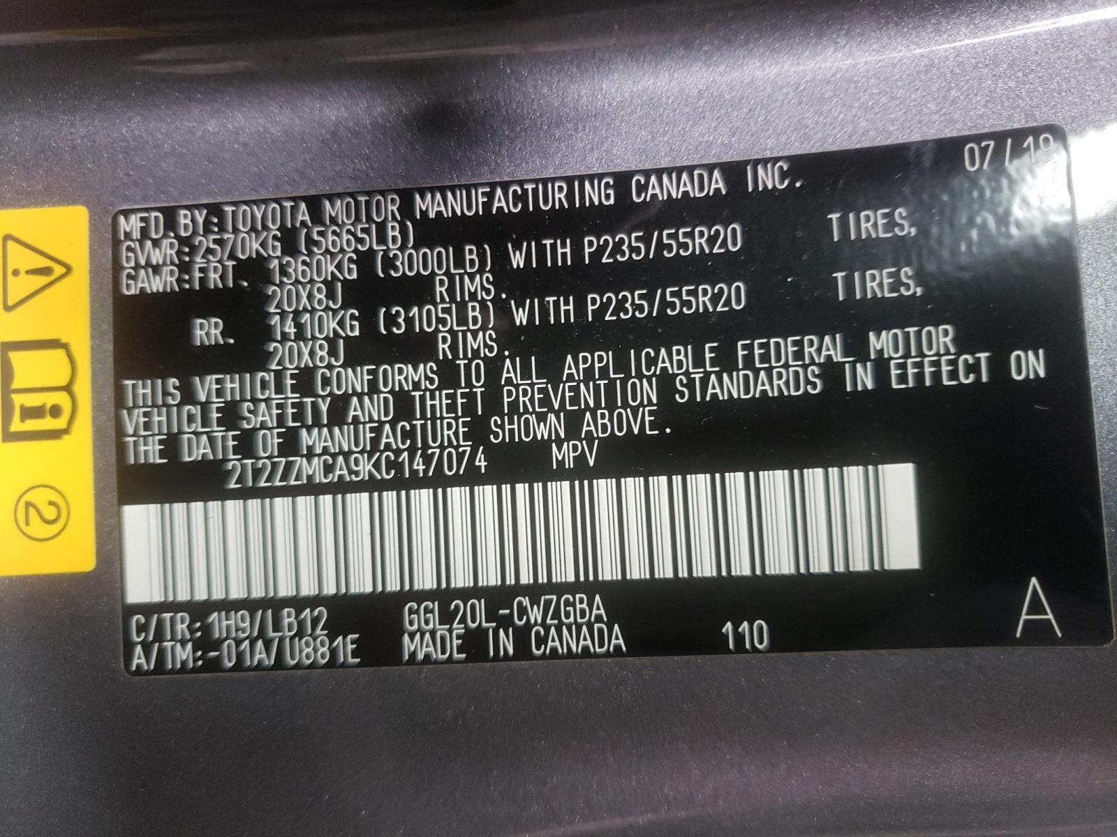 Photo 10 from auction – 2019 LEXUS RX 350 BAS with VIN 2T2ZZMCA9KC147074