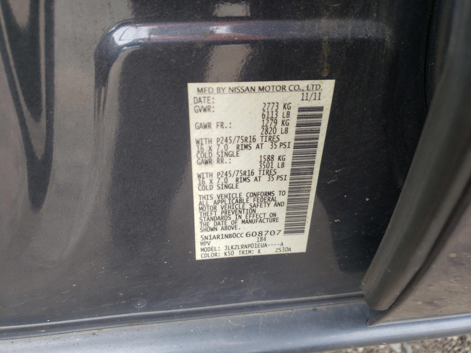Photo 10 from auction – 2012 NISSAN PATHFINDER with VIN 5N1AR1NB0CC608707