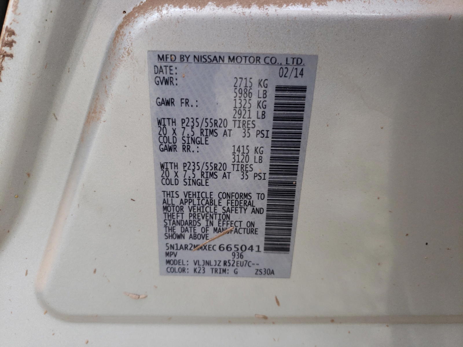 Photo 10 from auction – 2014 NISSAN PATHFINDER with VIN 5N1AR2MMXEC665041